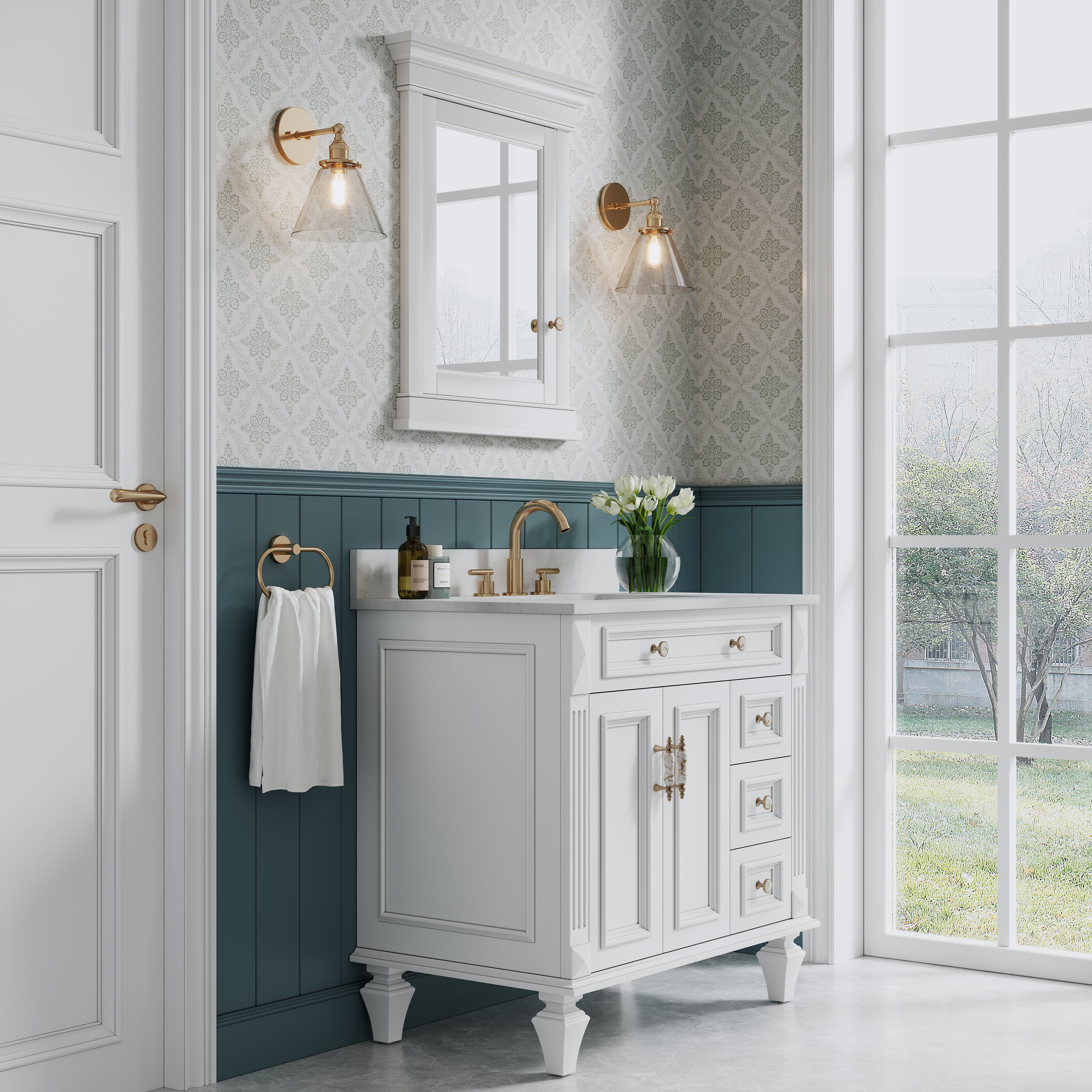 26 in. W x 32 in. H White Recessed installation Bathroom Medicine Wood Cabinet with Mirror