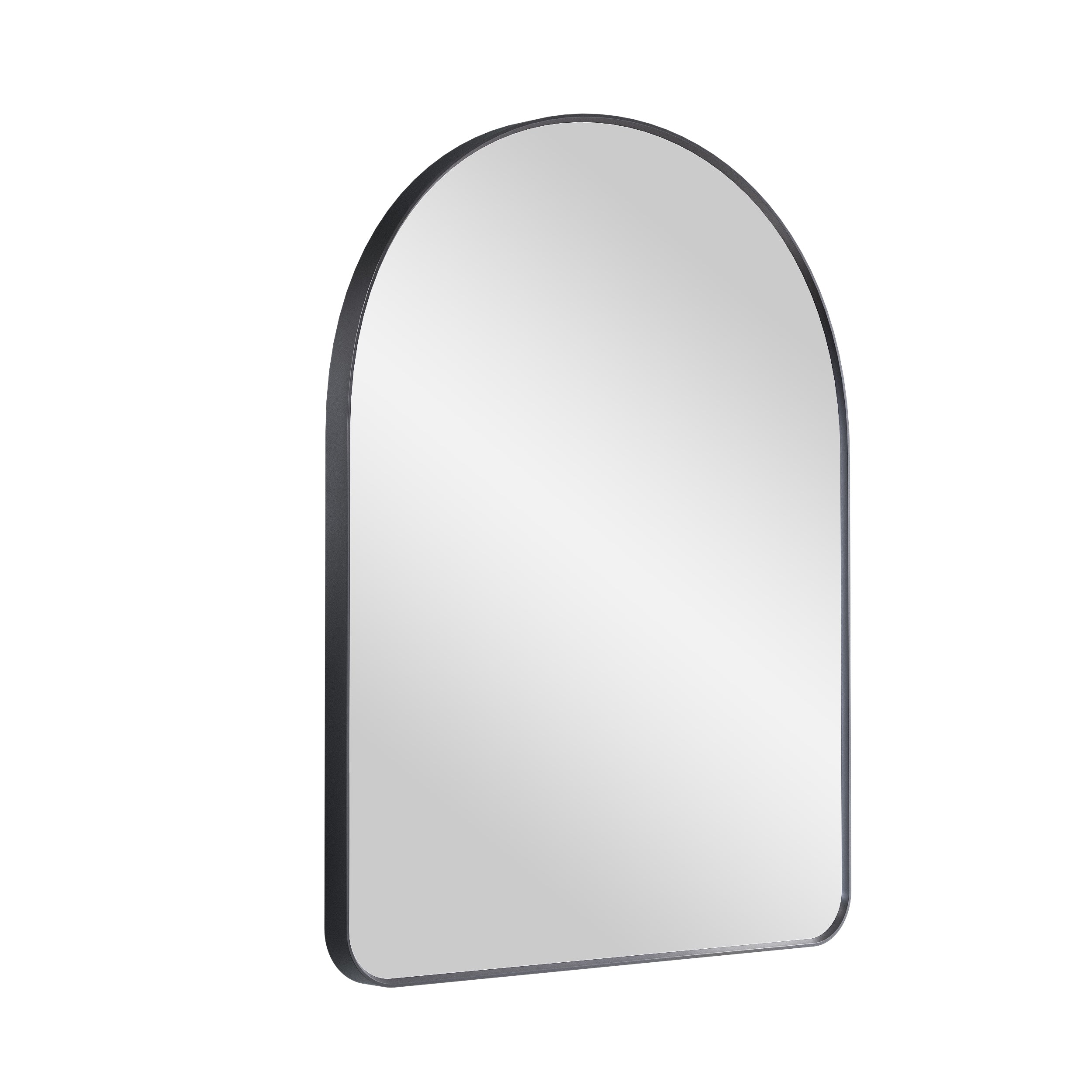 28 in. W x 36 in. H Arched Aluminum Framed Wall Bathroom Vanity Mirror in Matte Black