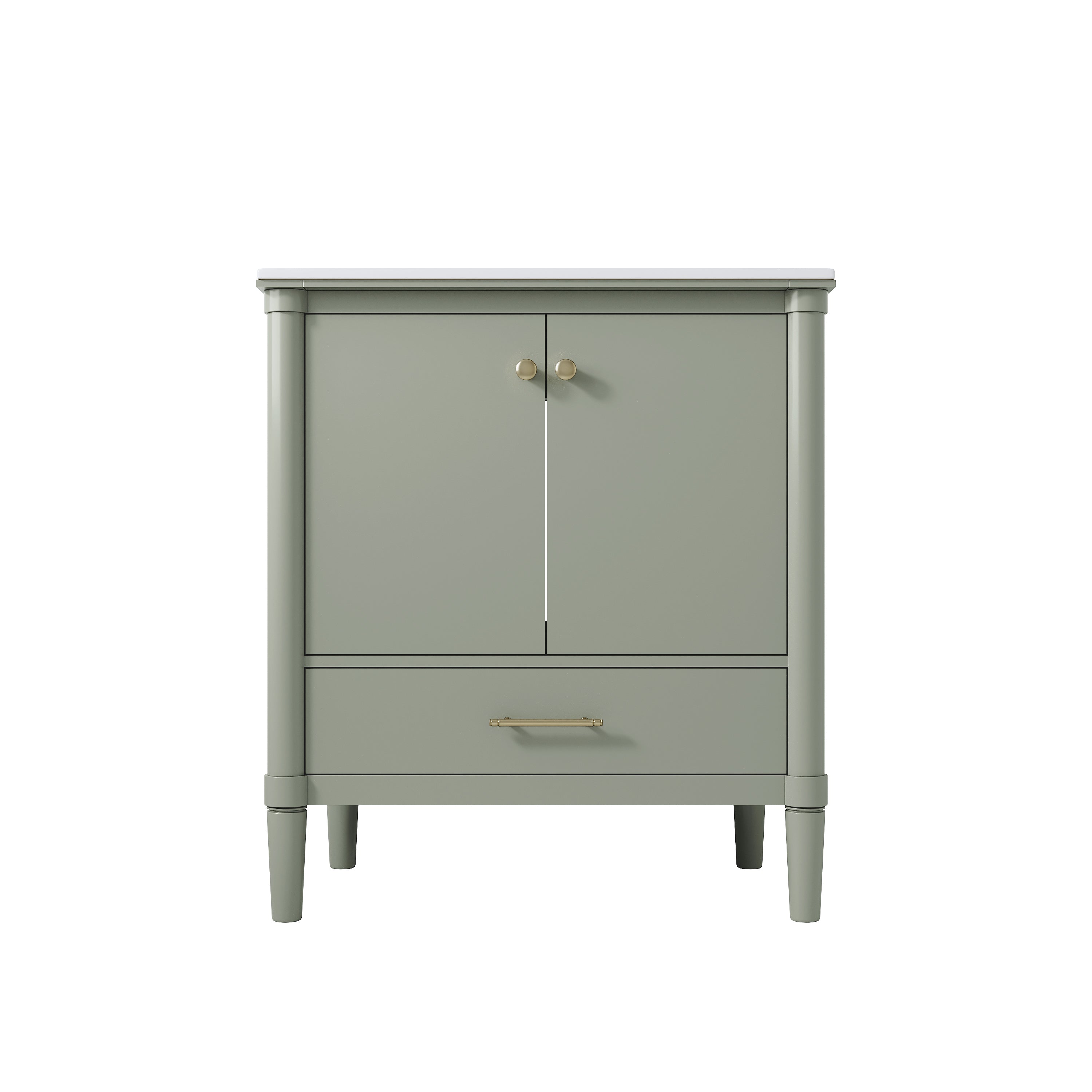 30 inch Solid Wood Freestanding Bathroom Vanity with Single Sink and Soft-Closing Doors, Green