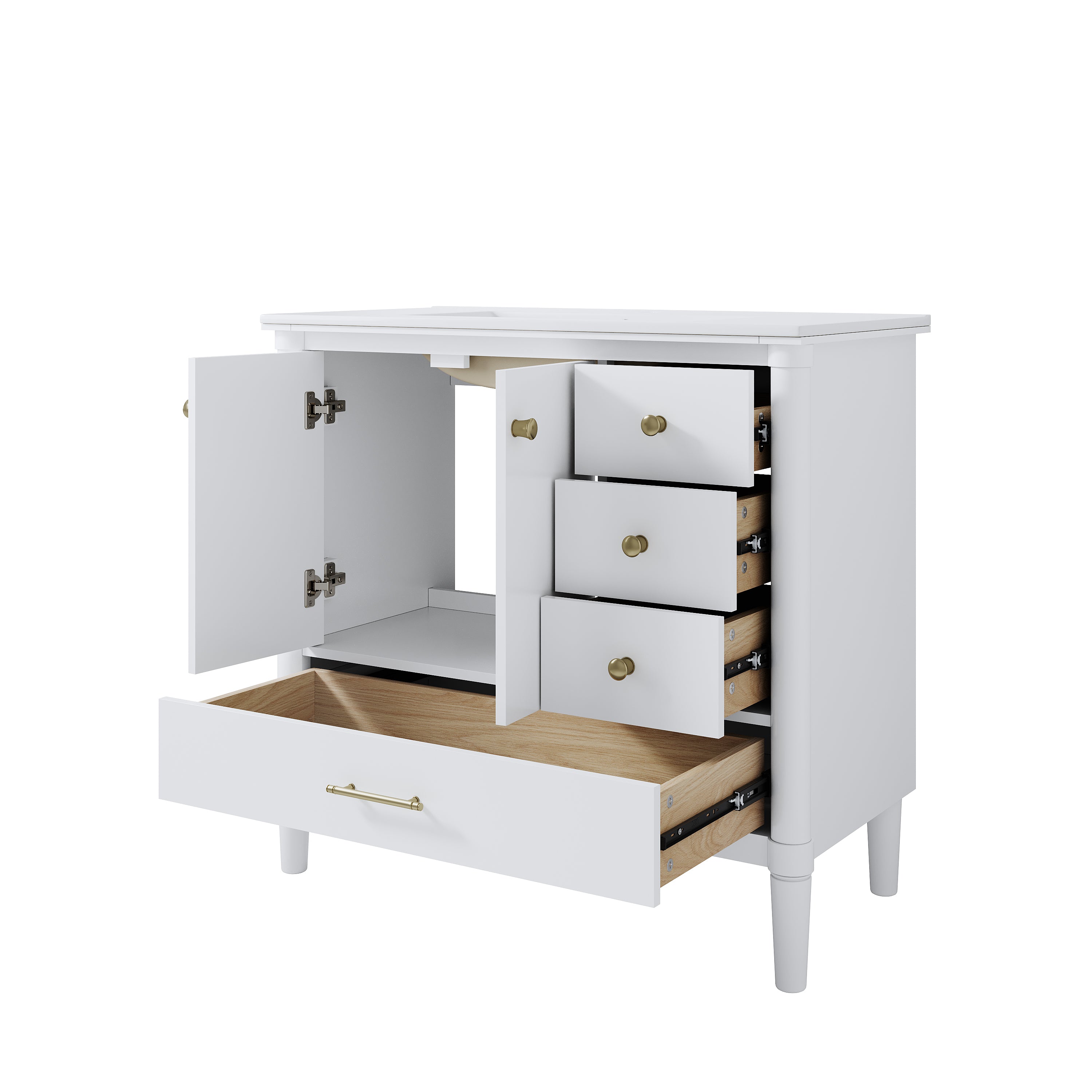 36 inch Solid Wood Freestanding Bathroom Vanity with Single Sink and Soft-Closing Doors, White
