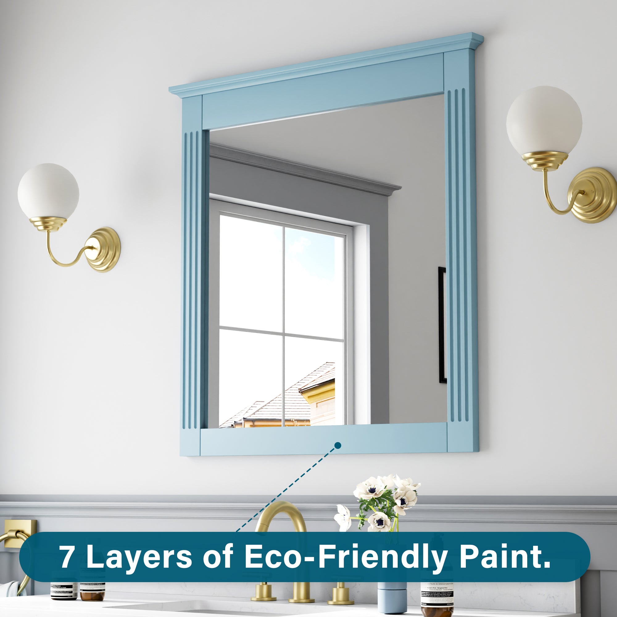 32 in. W x 33 in. H Wall-Mounted Wooden Framed Vanity Mirror Makeup Bathroom Wall Mirror