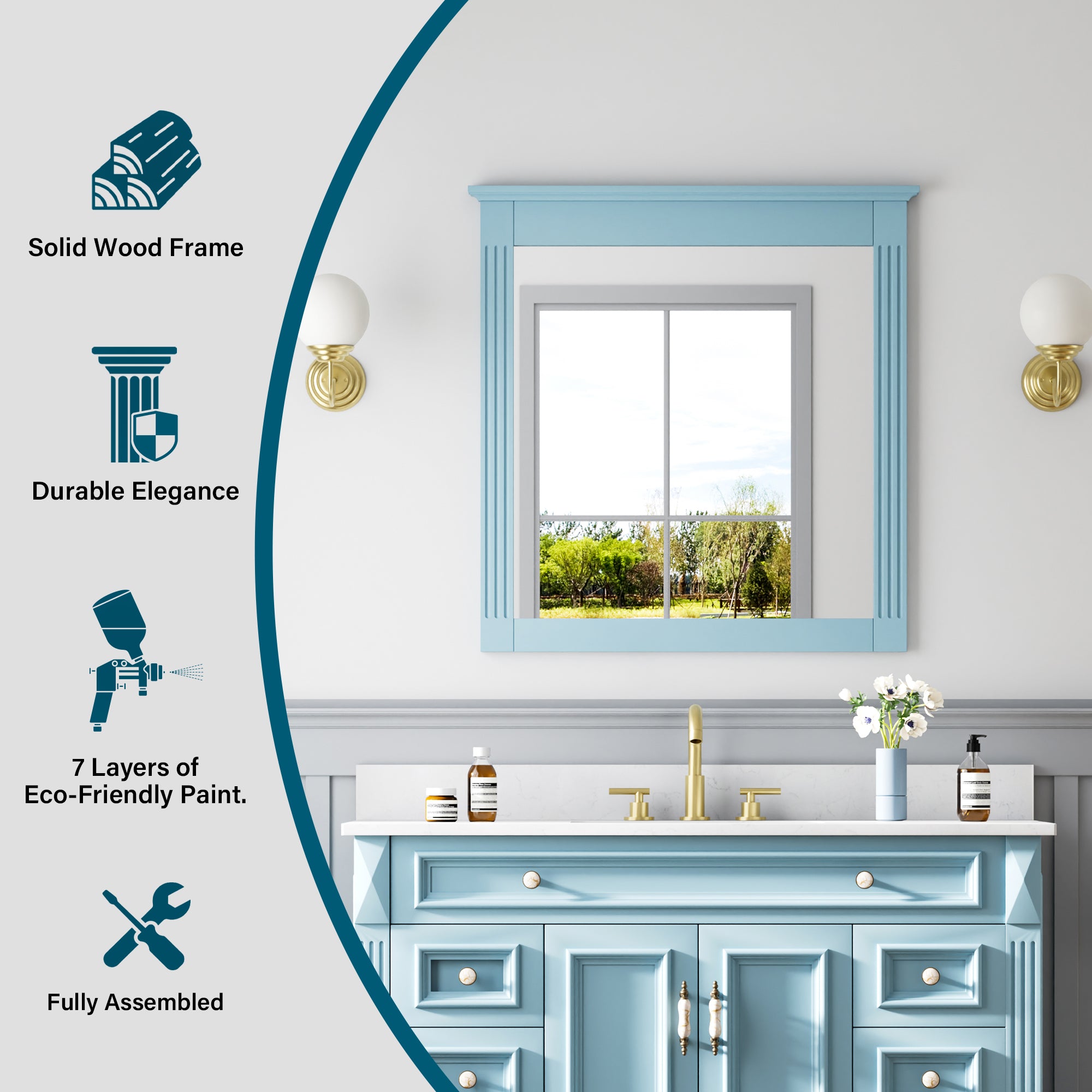 32 in. W x 33 in. H Wall-Mounted Wooden Framed Vanity Mirror Makeup Bathroom Wall Mirror