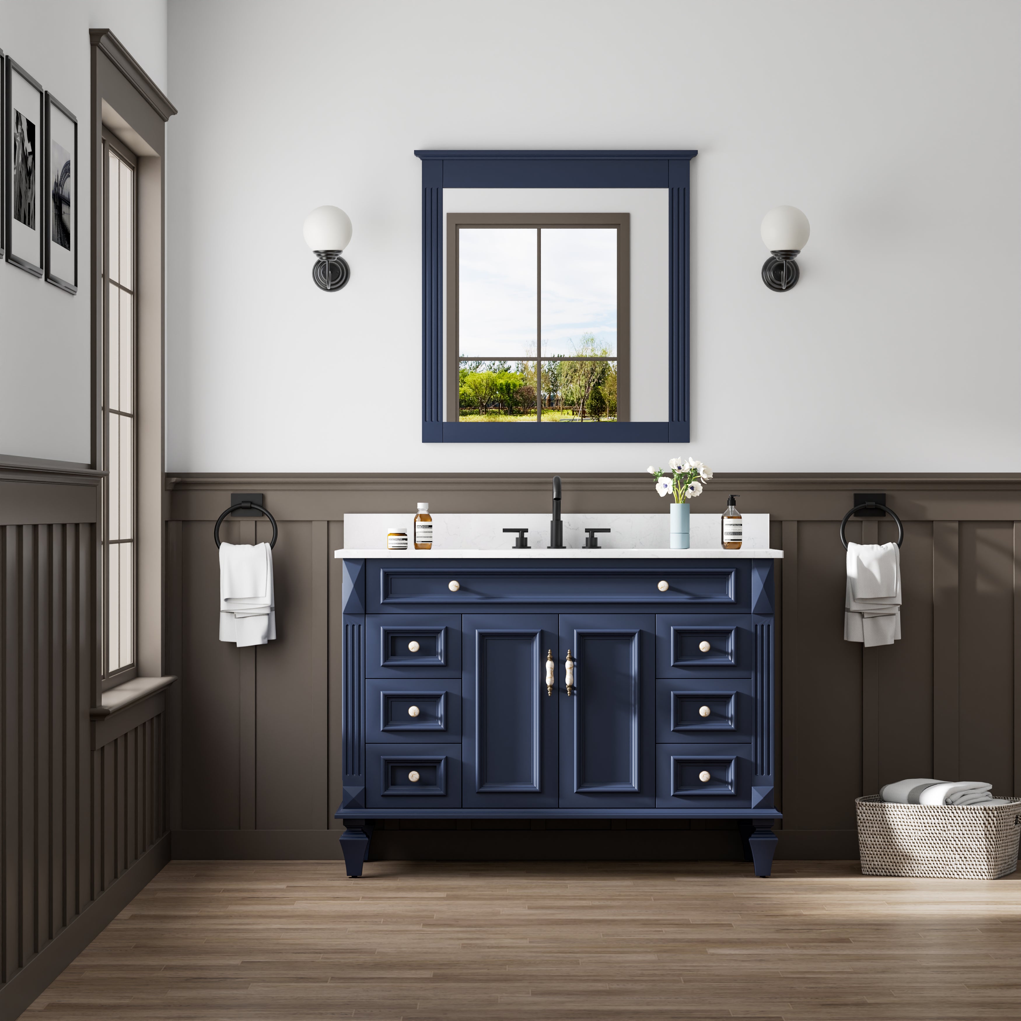32 in. W x 33 in. H Wall-Mounted Wooden Framed Vanity Mirror Makeup Bathroom Wall Mirror