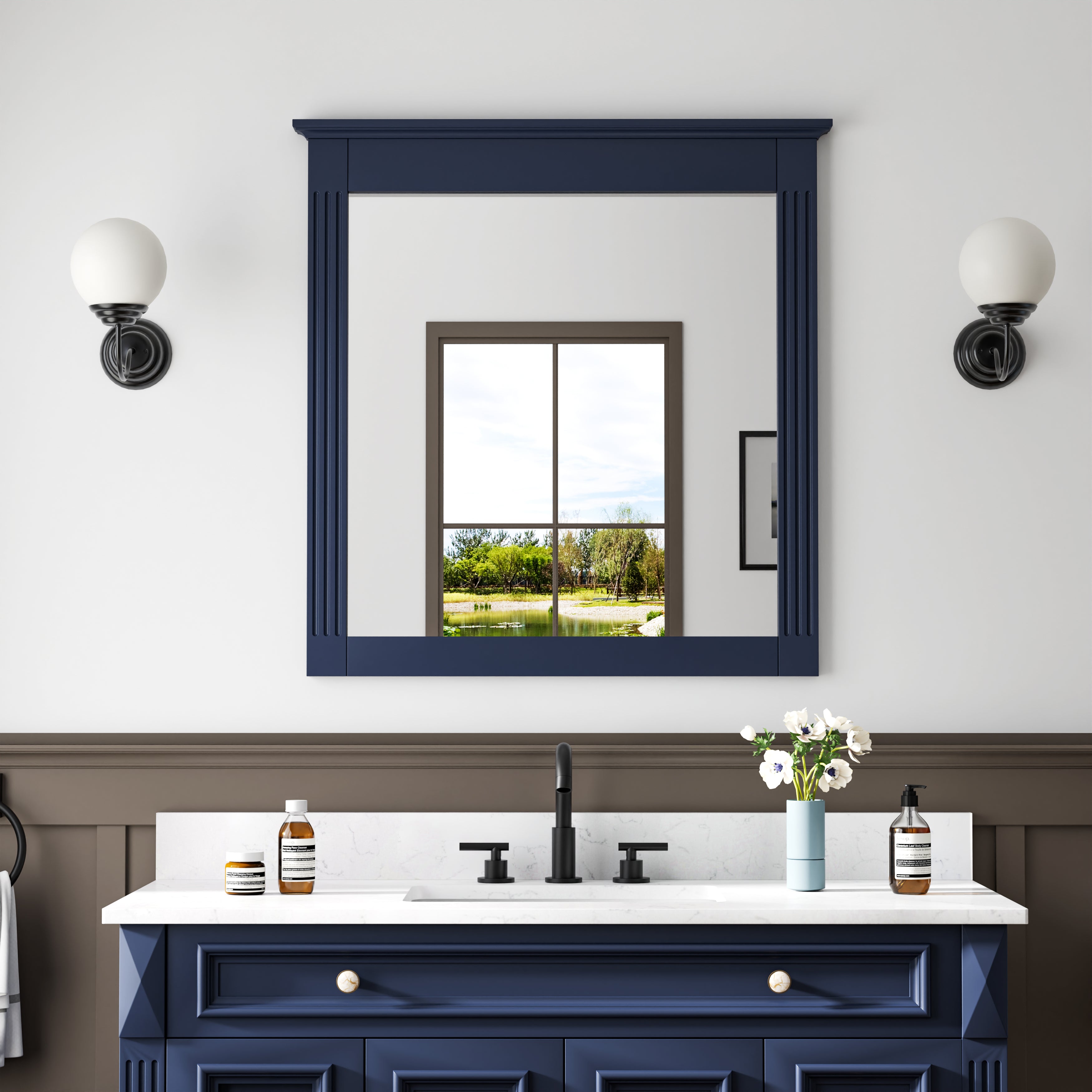 32 in. W x 33 in. H Wall-Mounted Wooden Framed Vanity Mirror Makeup Bathroom Wall Mirror