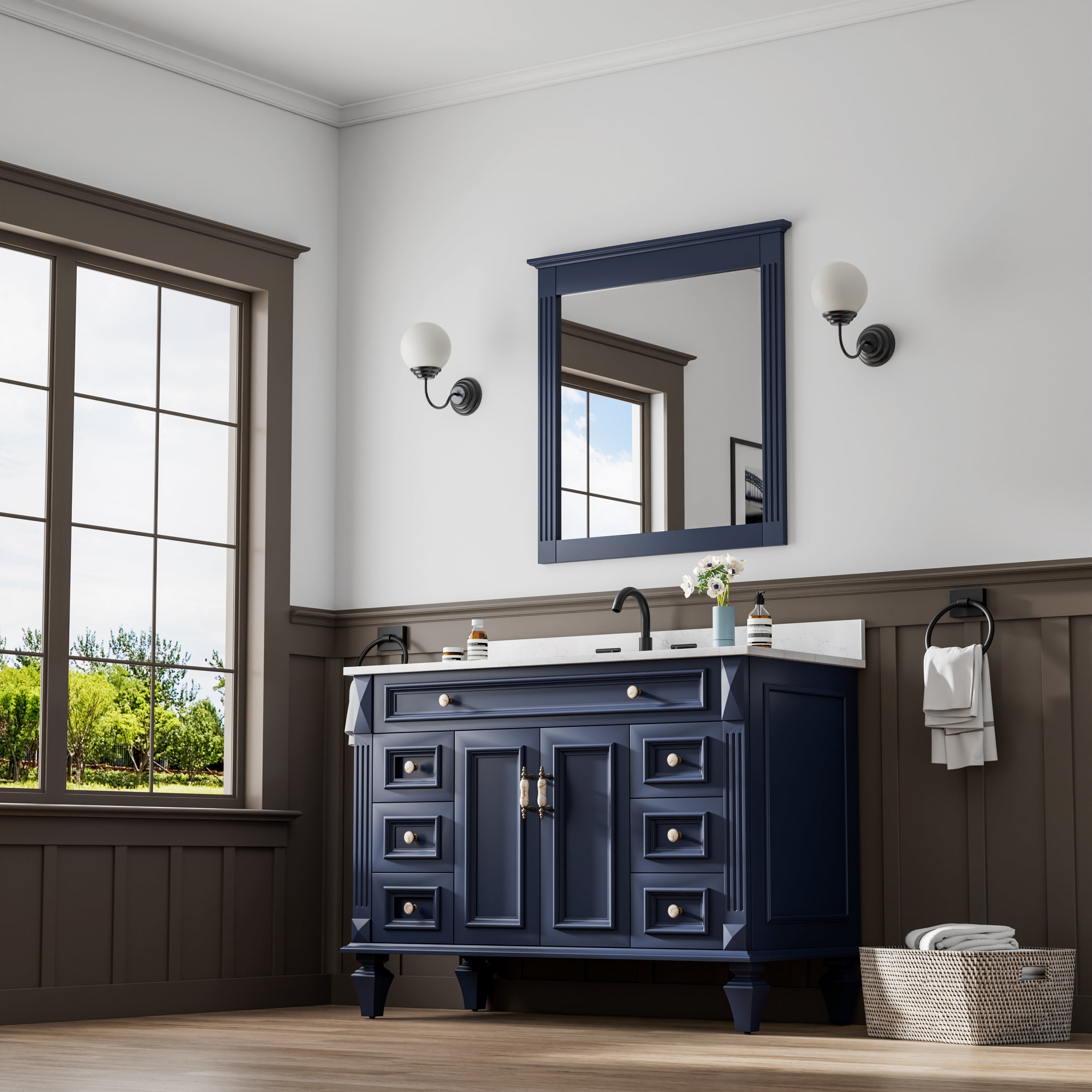 32 in. W x 33 in. H Wall-Mounted Wooden Framed Vanity Mirror Makeup Bathroom Wall Mirror