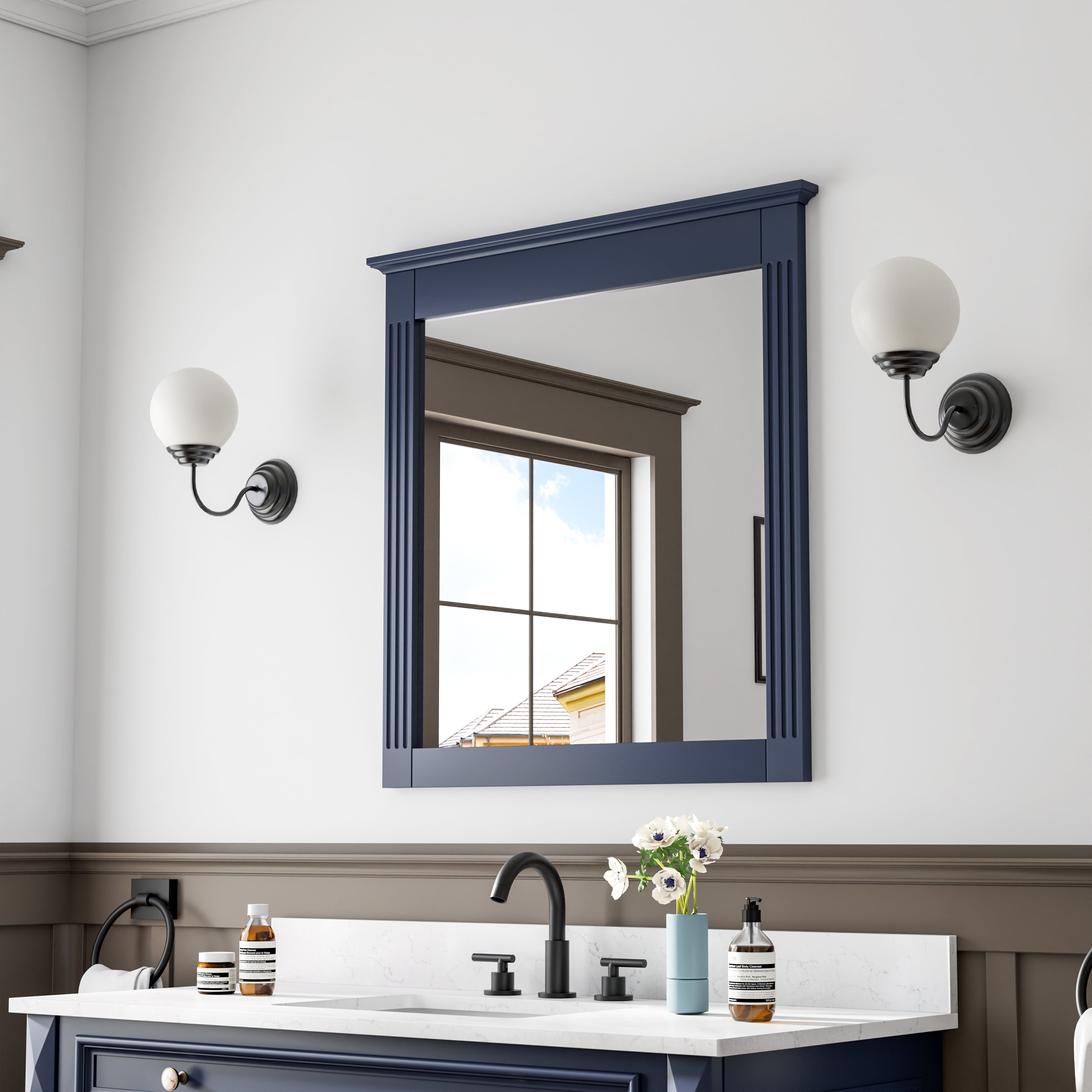 32 in. W x 33 in. H Wall-Mounted Wooden Framed Vanity Mirror Makeup Bathroom Wall Mirror