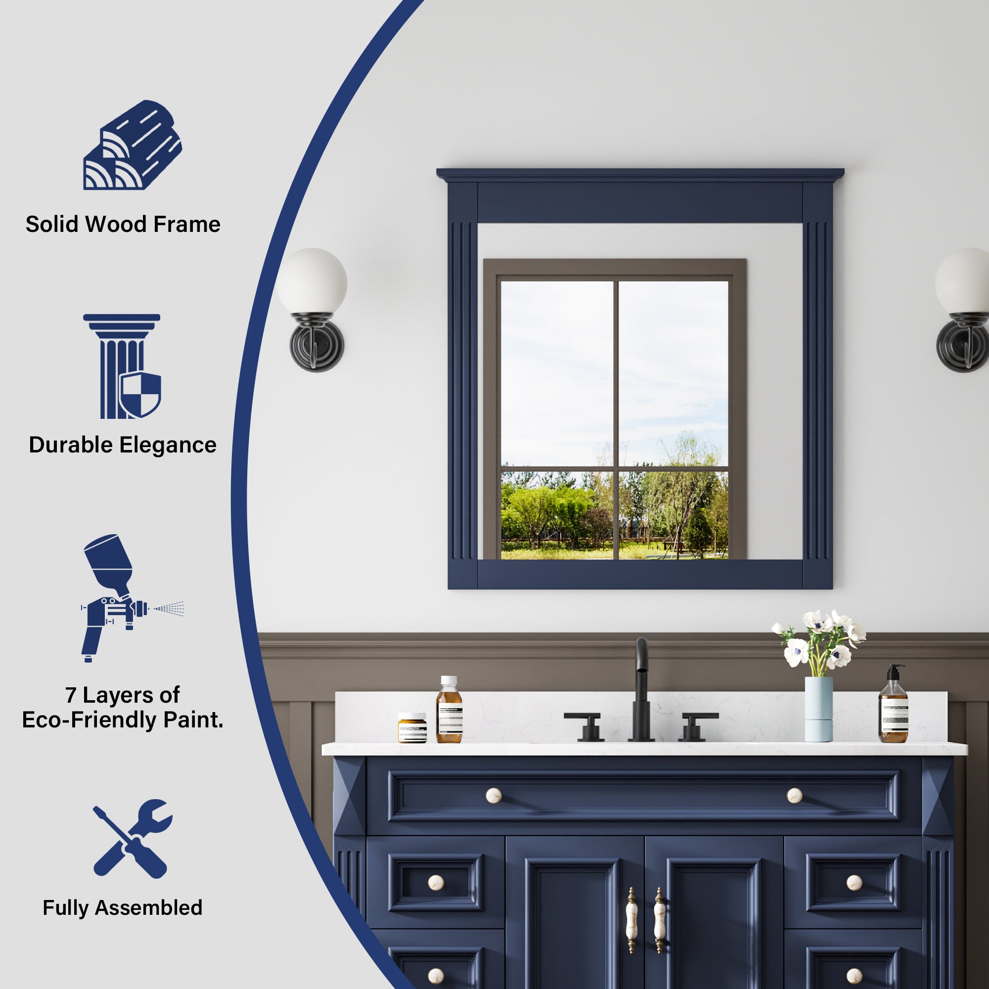 32 in. W x 33 in. H Wall-Mounted Wooden Framed Vanity Mirror Makeup Bathroom Wall Mirror