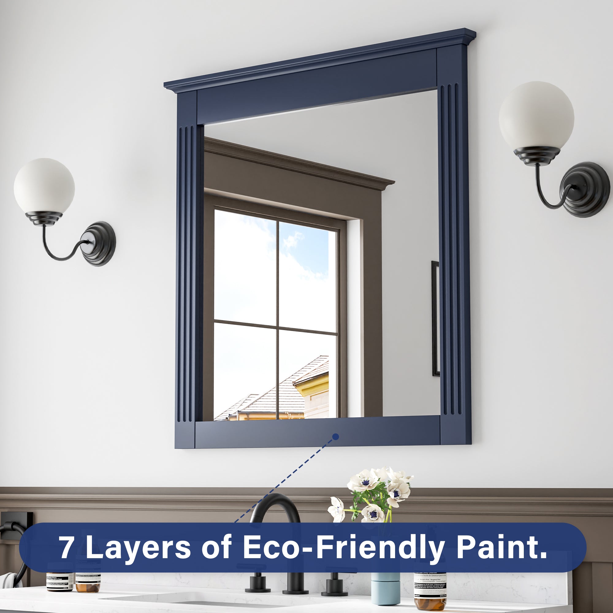 32 in. W x 33 in. H Wall-Mounted Wooden Framed Vanity Mirror Makeup Bathroom Wall Mirror