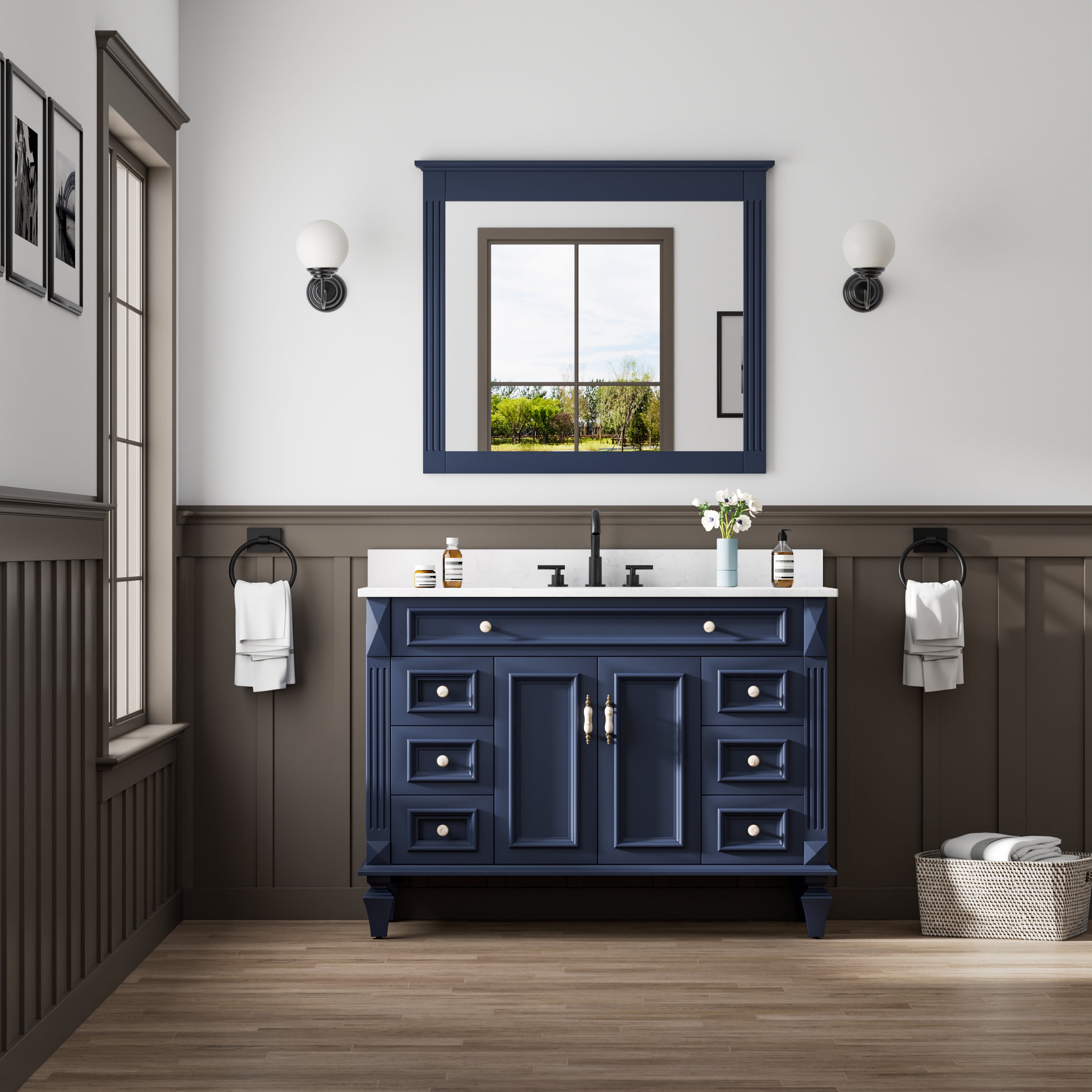 38 in. W x 33 in. H Solid Wood Bathroom Vanity Mirror