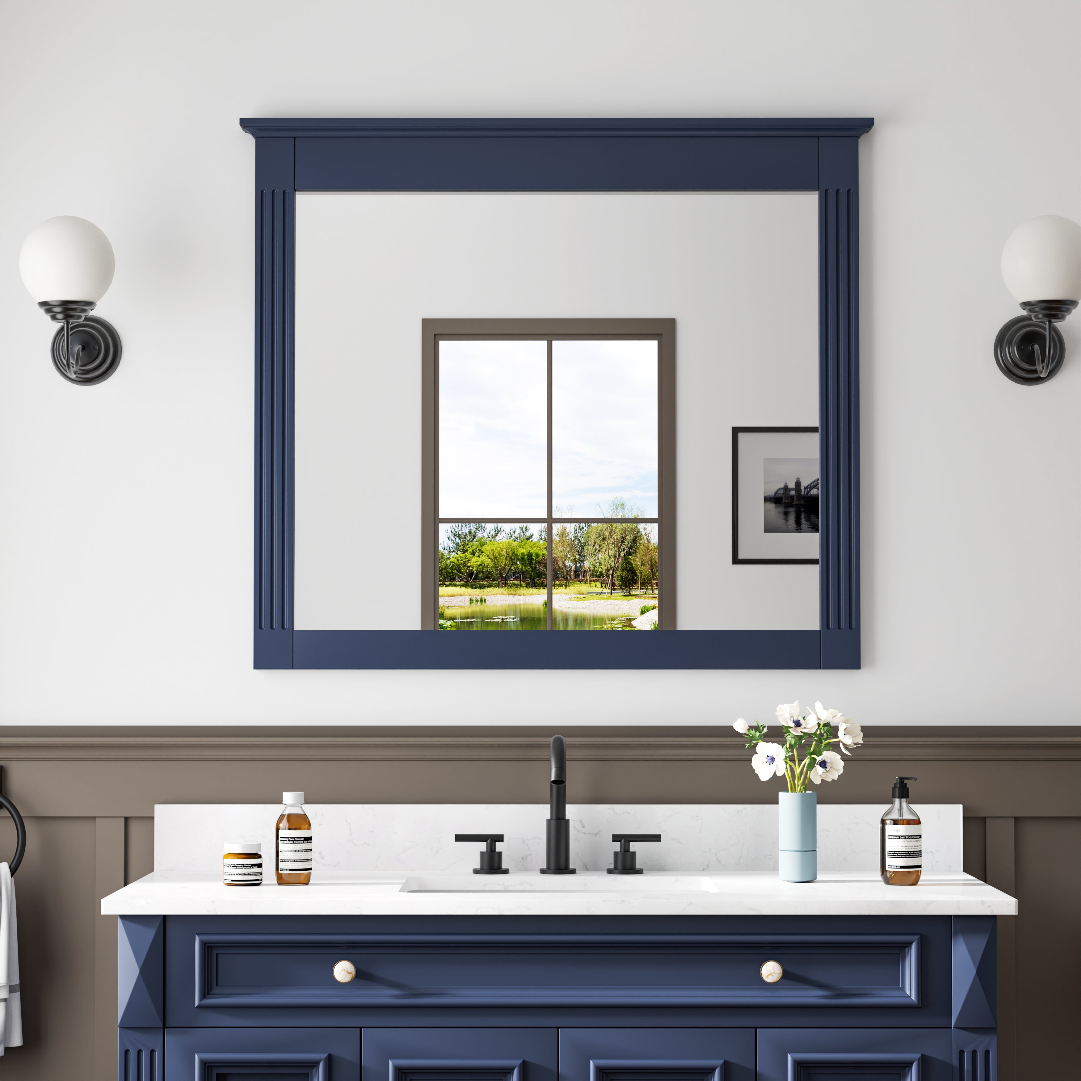 38 in. W x 33 in. H Solid Wood Bathroom Vanity Mirror