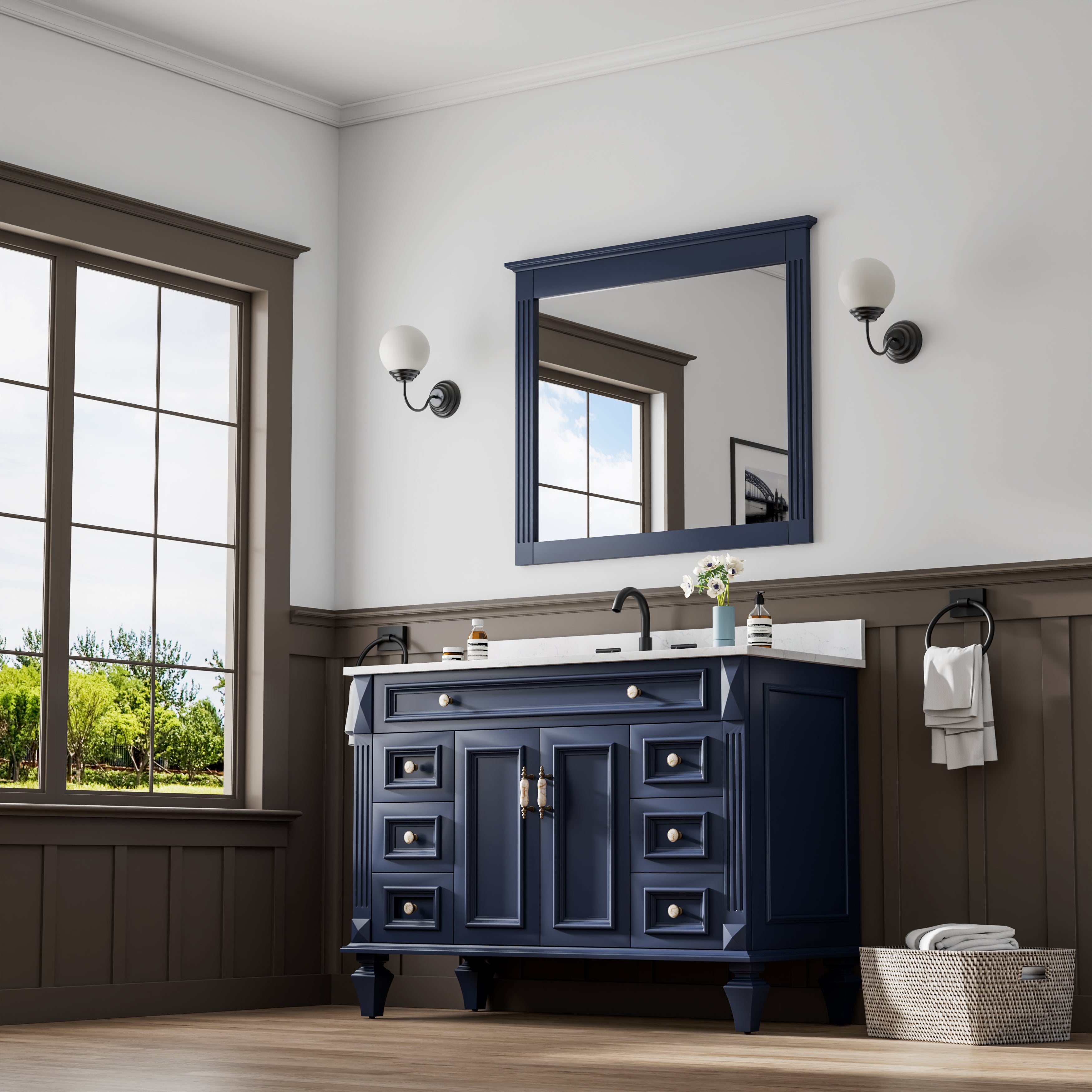38 in. W x 33 in. H Solid Wood Bathroom Vanity Mirror