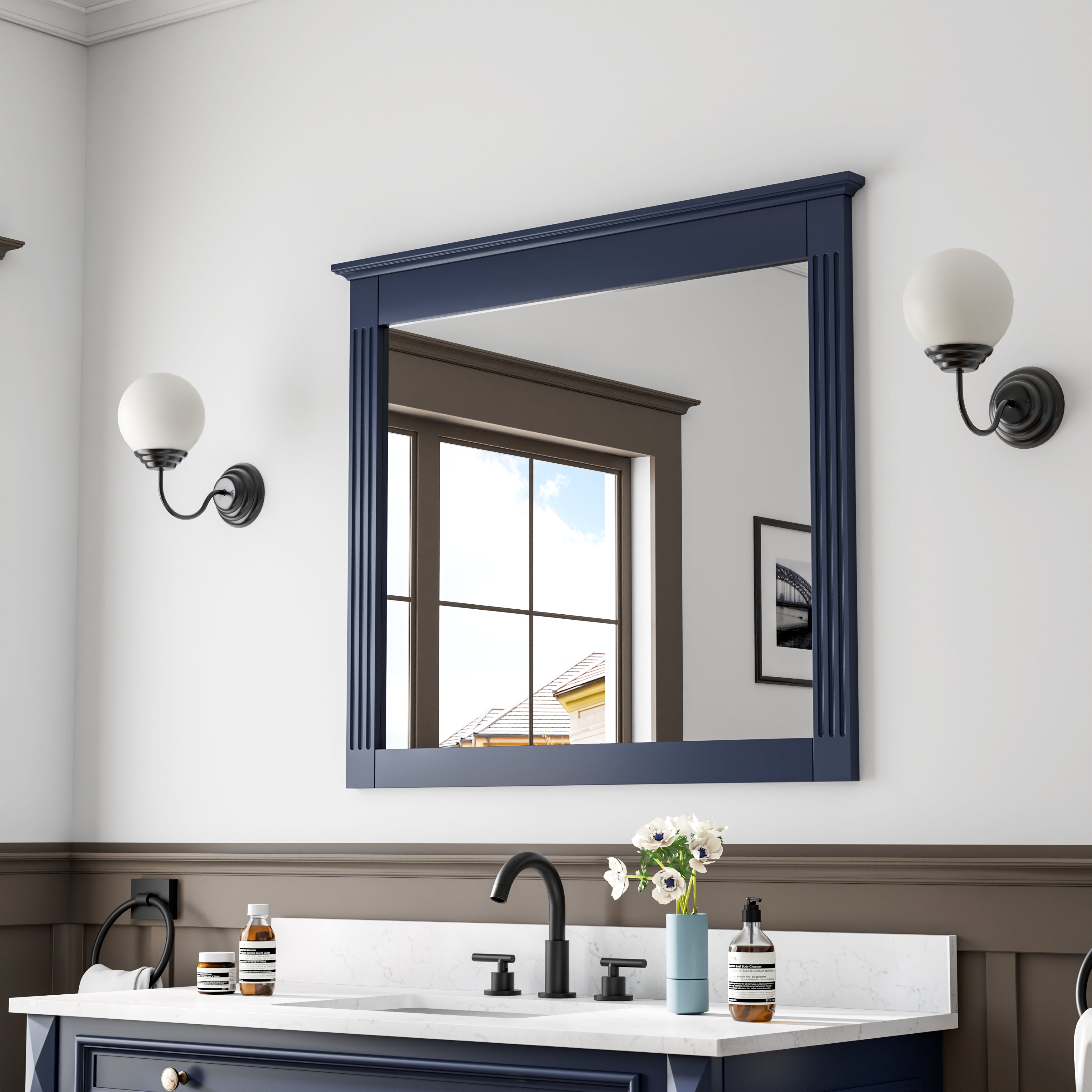 38 in. W x 33 in. H Solid Wood Bathroom Vanity Mirror