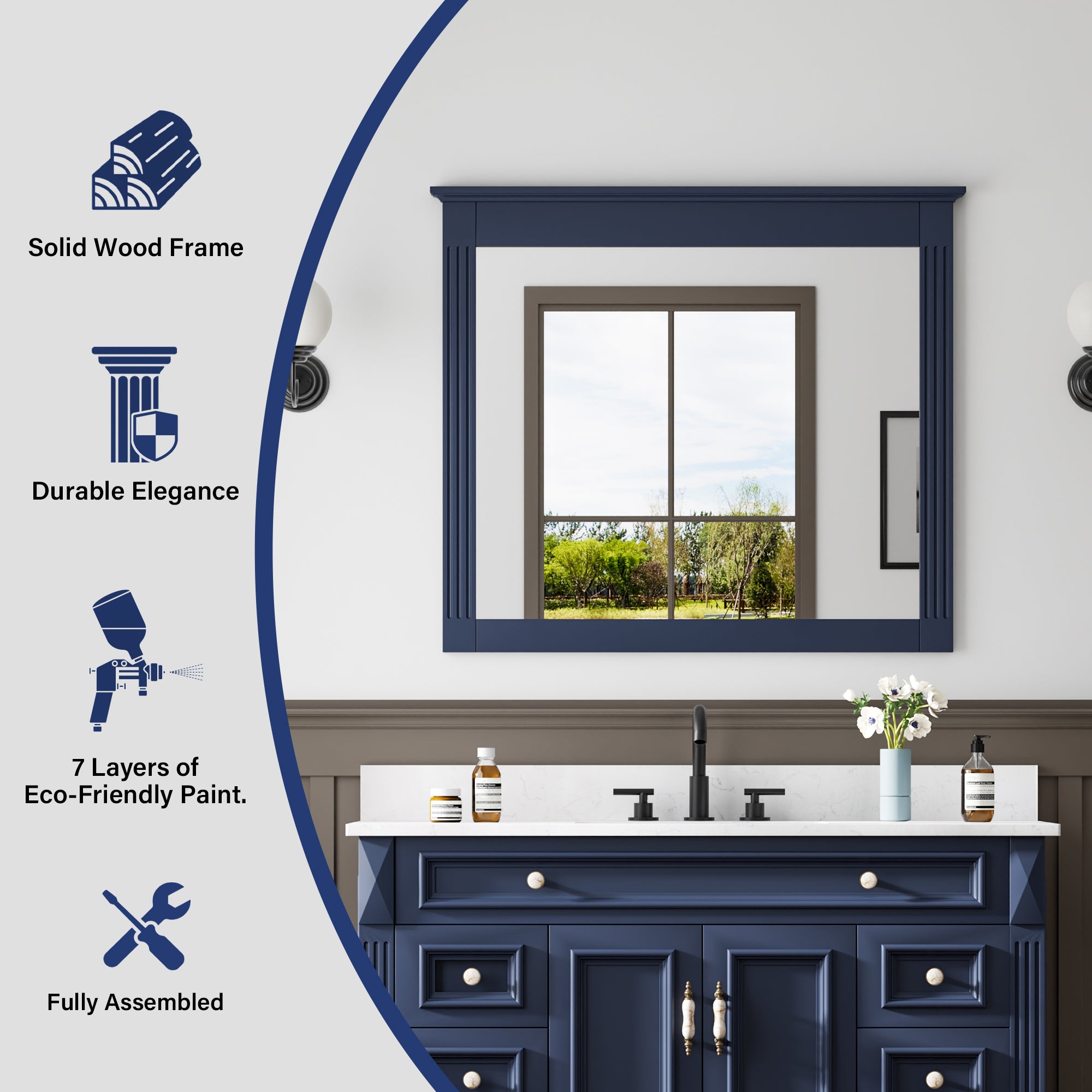 38 in. W x 33 in. H Solid Wood Bathroom Vanity Mirror
