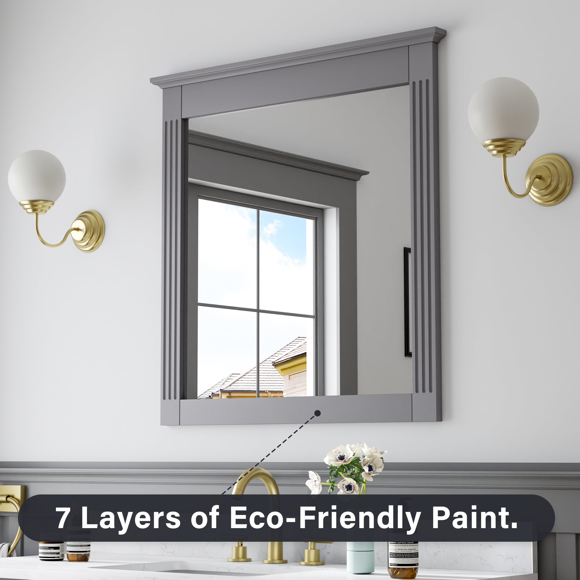 32 in. W x 33 in. H Wall-Mounted Wooden Framed Vanity Mirror Makeup Bathroom Wall Mirror