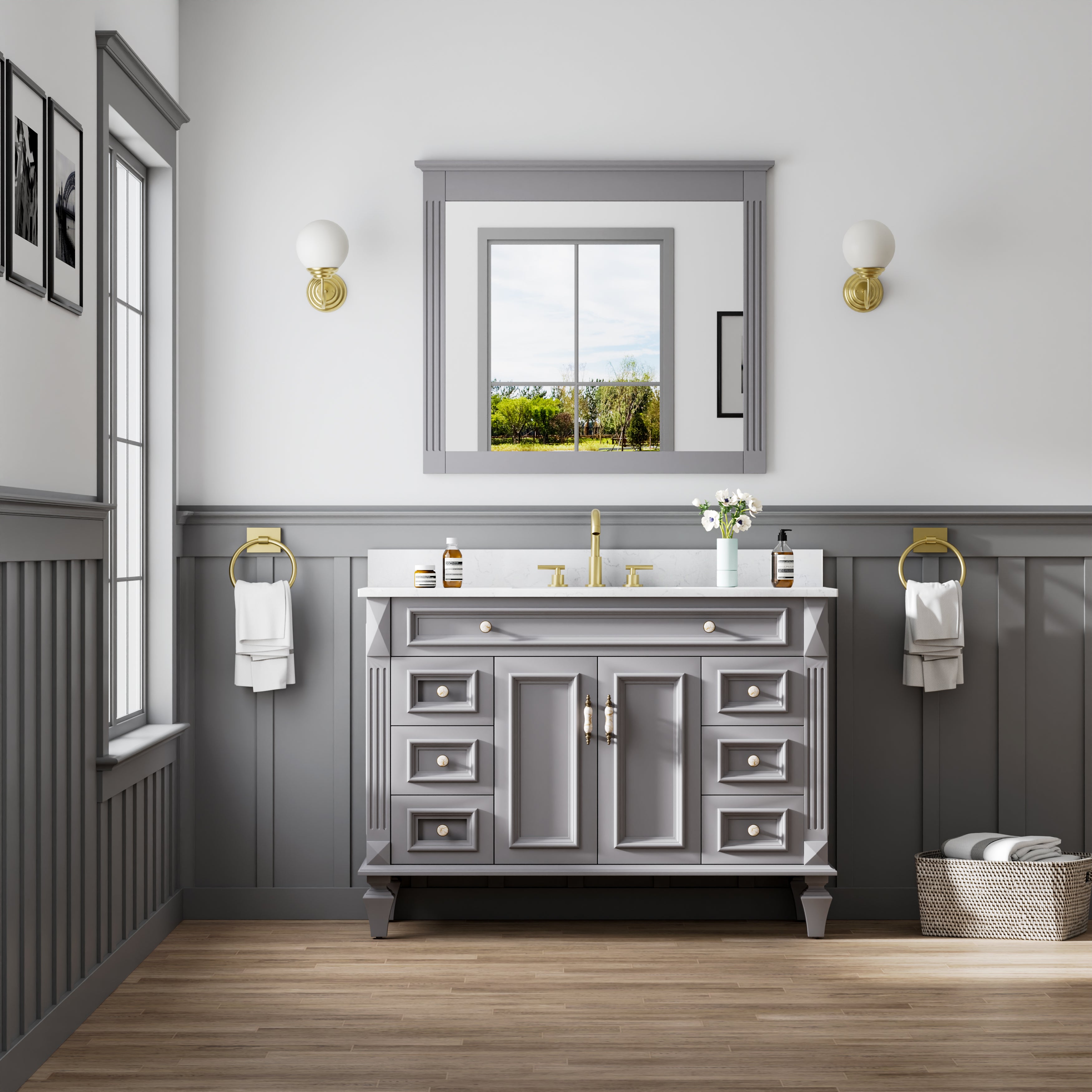38 in. W x 33 in. H Solid Wood Bathroom Vanity Mirror