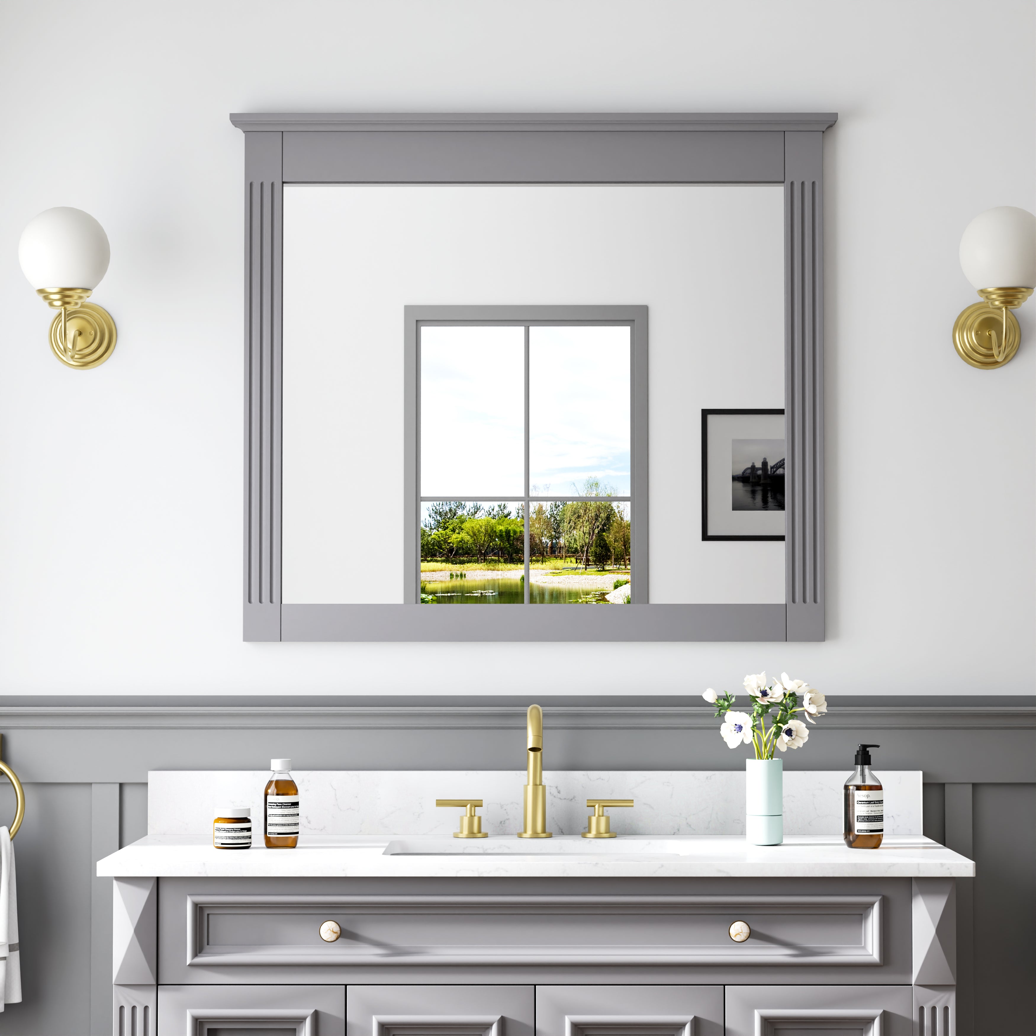 38 in. W x 33 in. H Solid Wood Bathroom Vanity Mirror