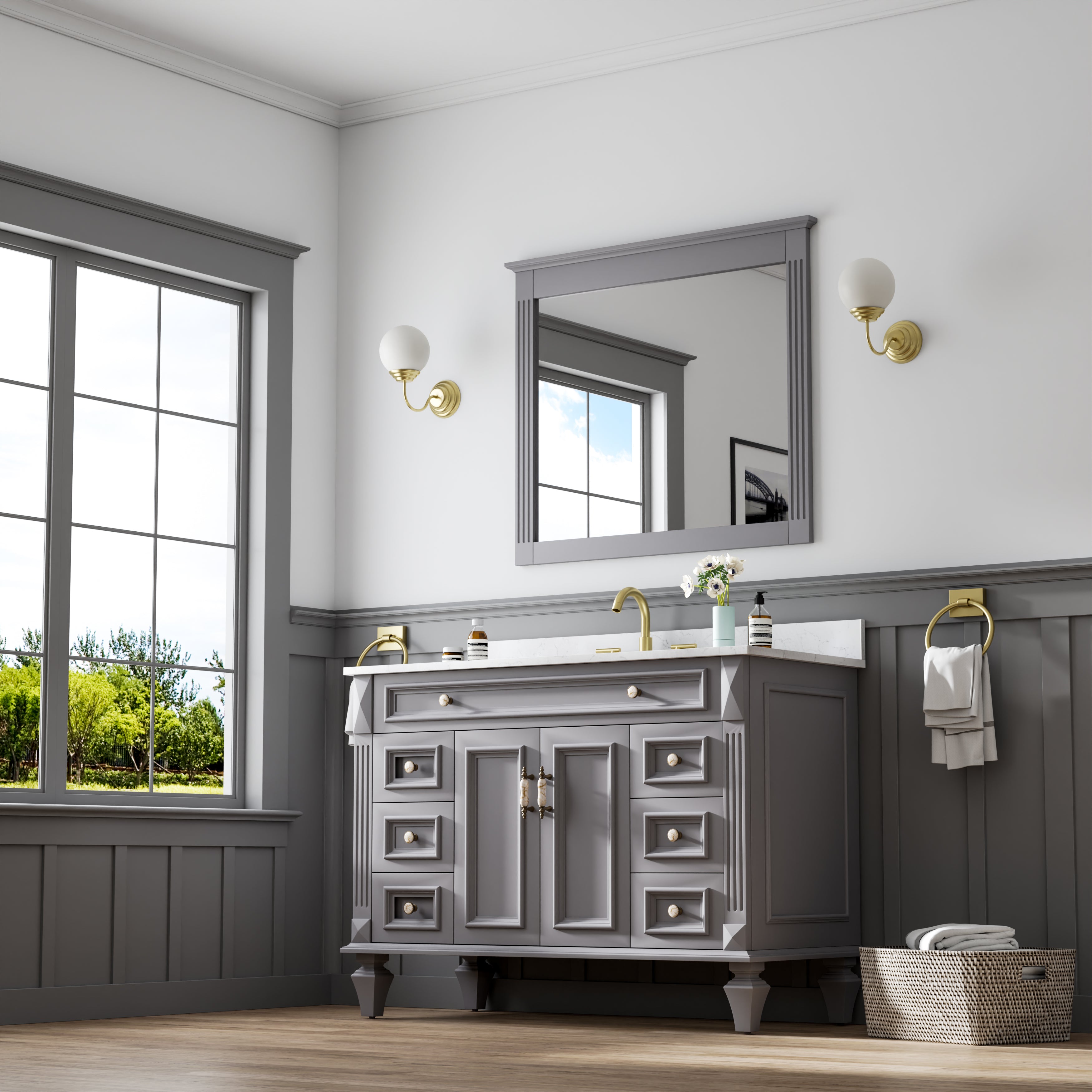 38 in. W x 33 in. H Solid Wood Bathroom Vanity Mirror