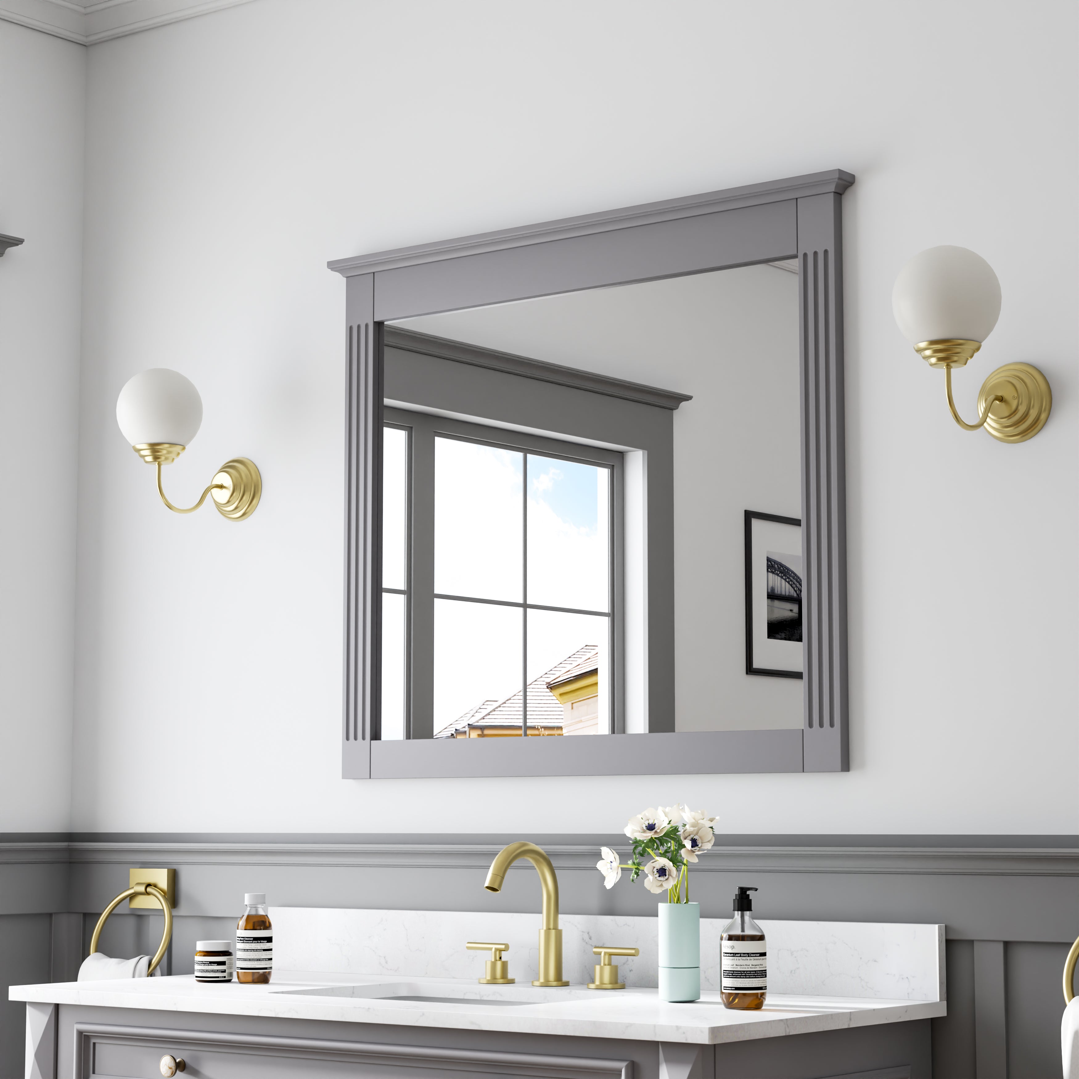 38 in. W x 33 in. H Solid Wood Bathroom Vanity Mirror