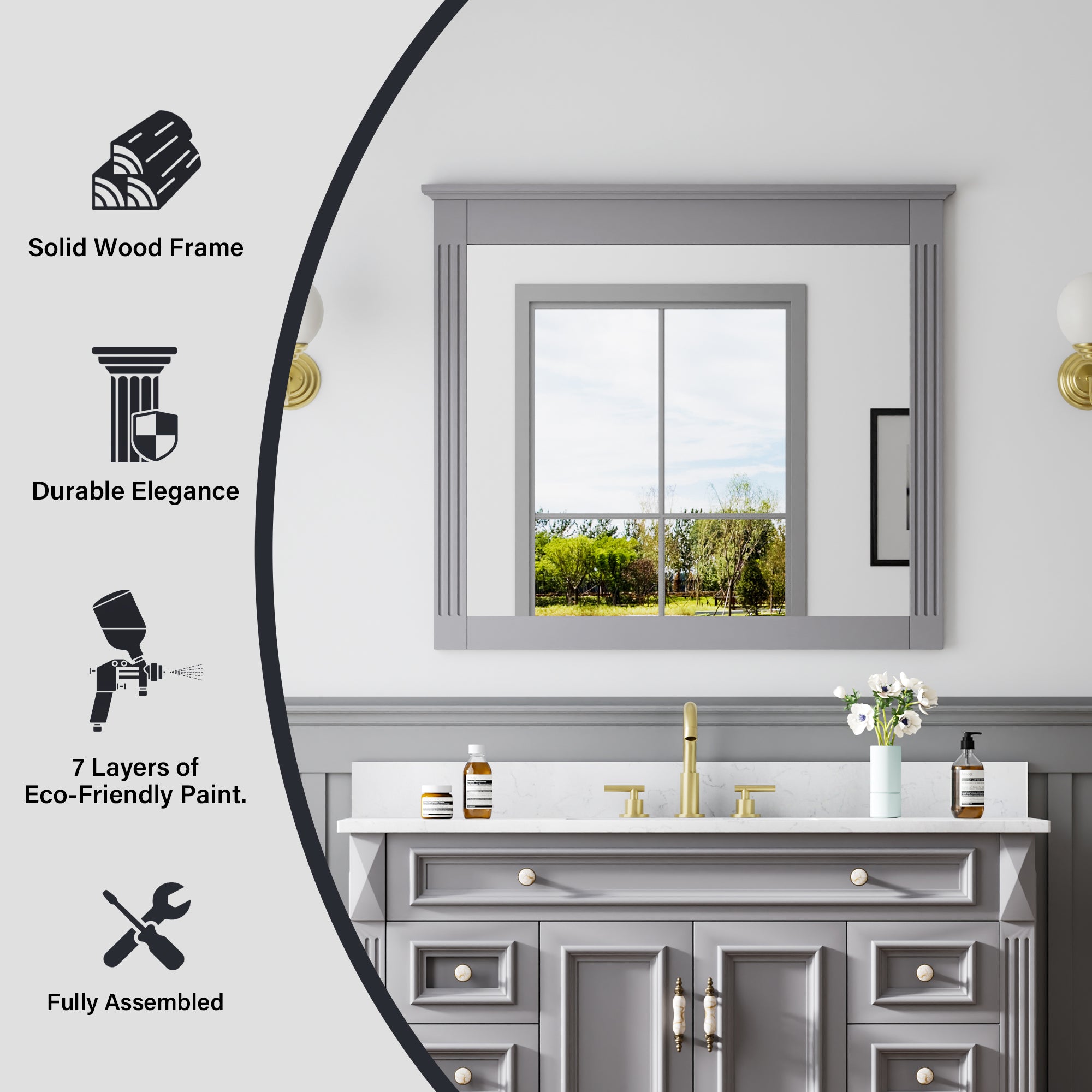 38 in. W x 33 in. H Solid Wood Bathroom Vanity Mirror