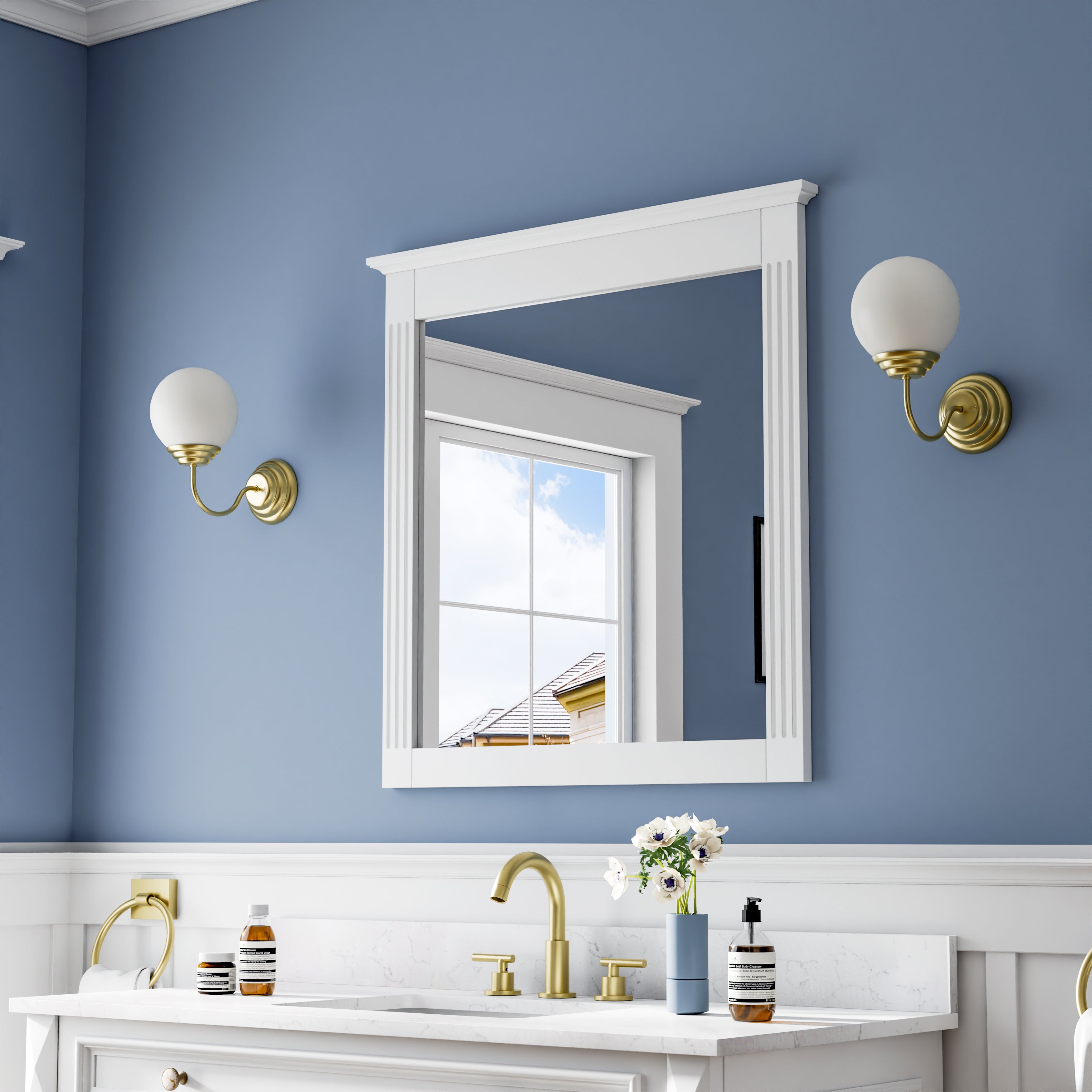 32 in. W x 33 in. H Wall-Mounted Wooden Framed Vanity Mirror Makeup Bathroom Wall Mirror