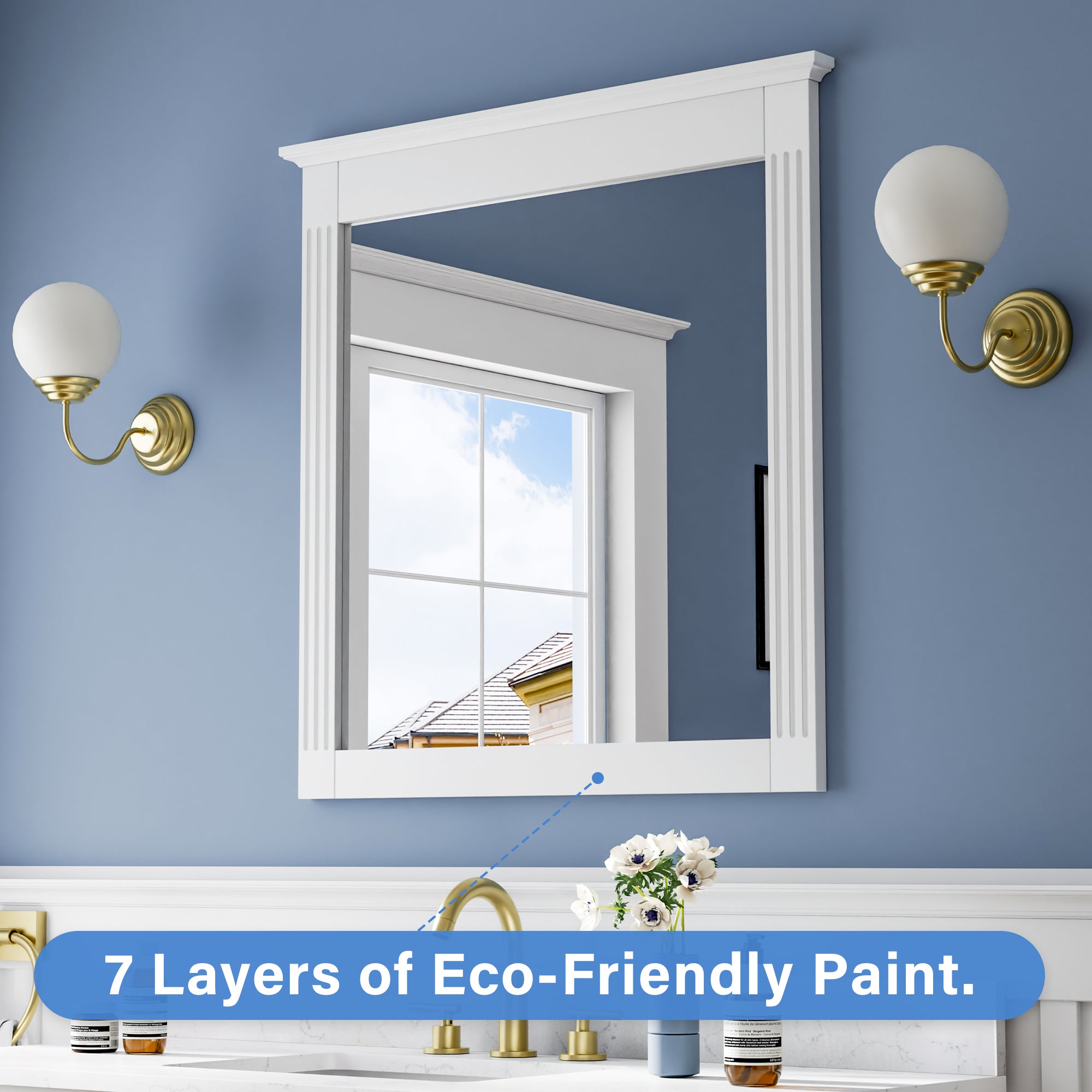 32 in. W x 33 in. H Wall-Mounted Wooden Framed Vanity Mirror Makeup Bathroom Wall Mirror