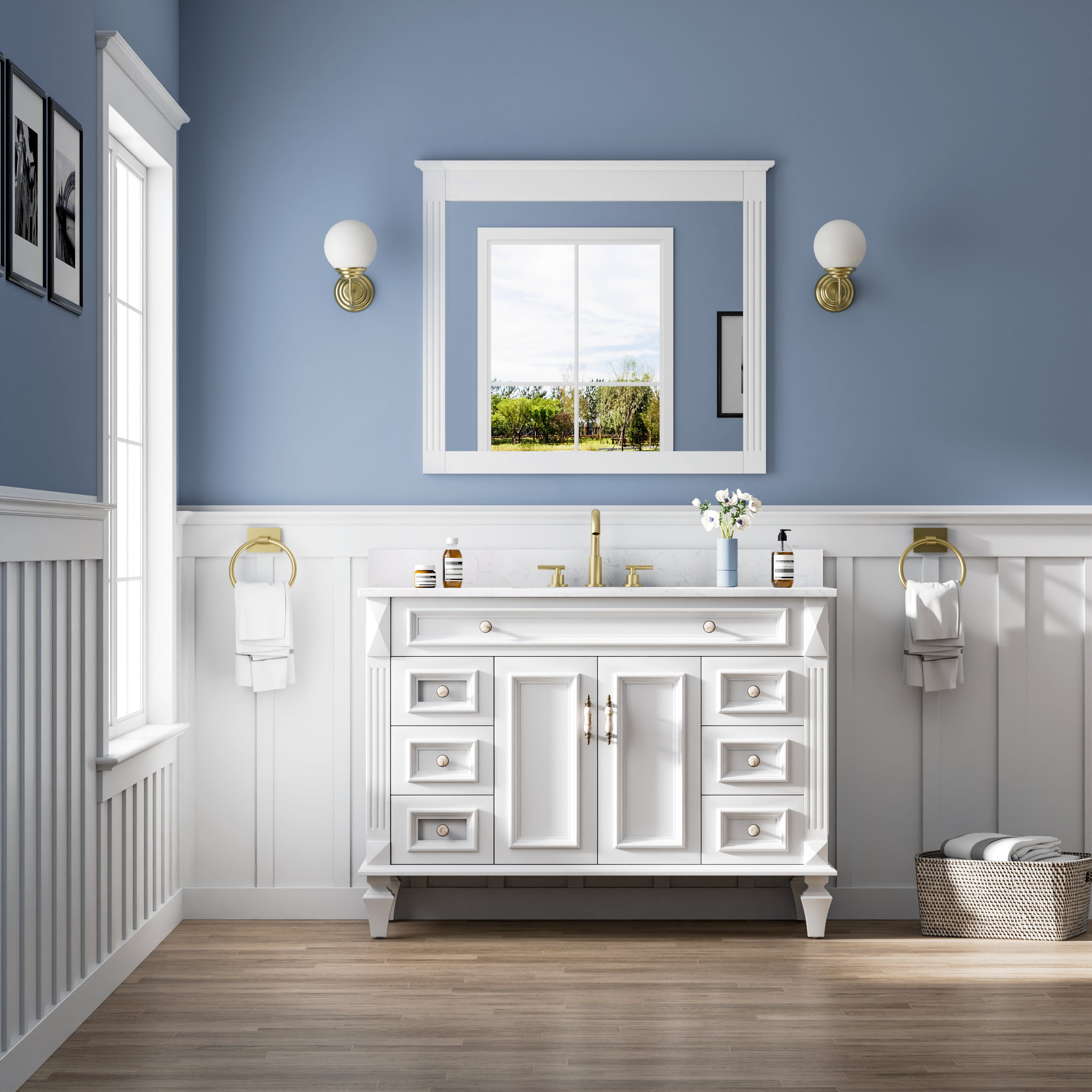 38 in. W x 33 in. H Solid Wood Bathroom Vanity Mirror