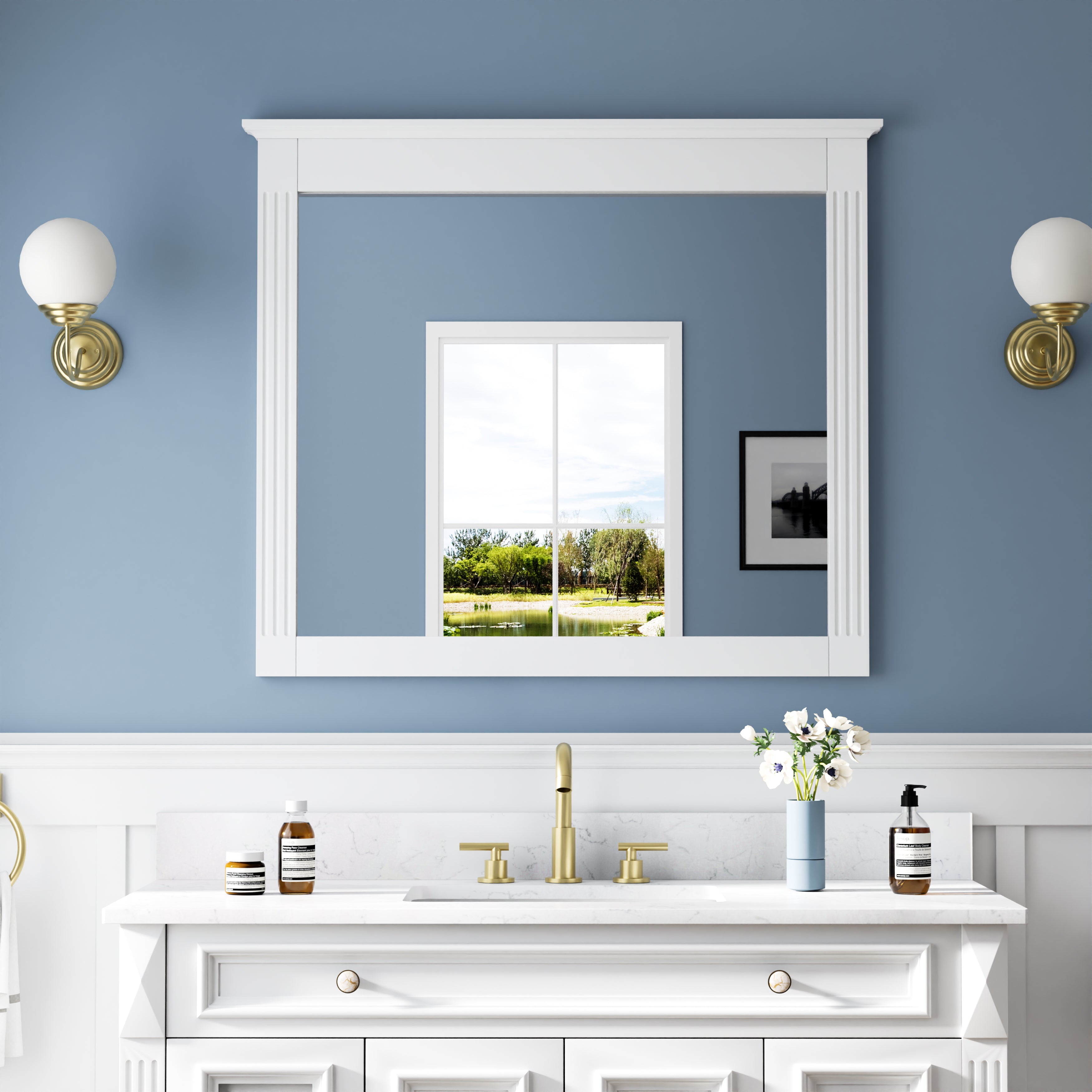 38 in. W x 33 in. H Solid Wood Bathroom Vanity Mirror