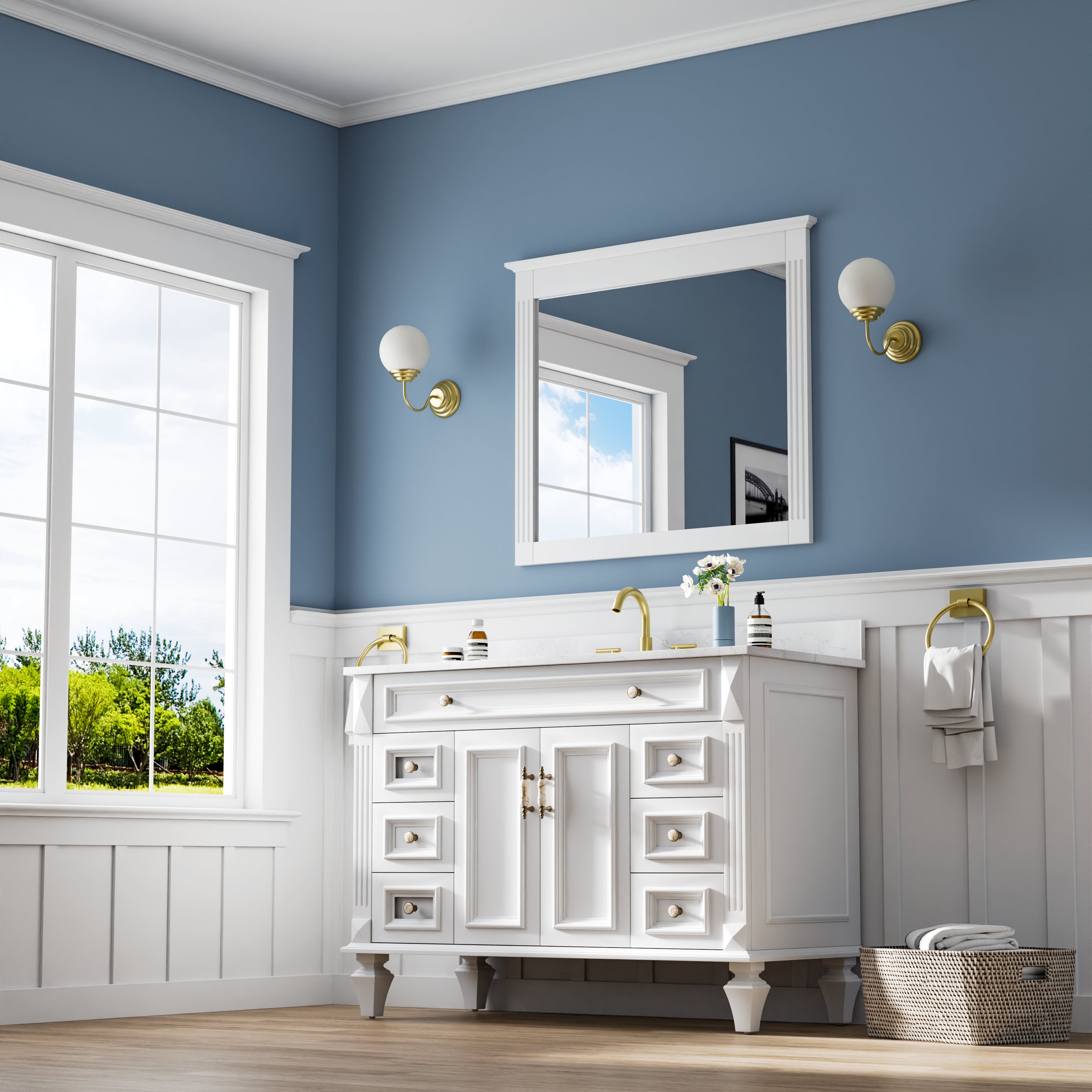 38 in. W x 33 in. H Solid Wood Bathroom Vanity Mirror