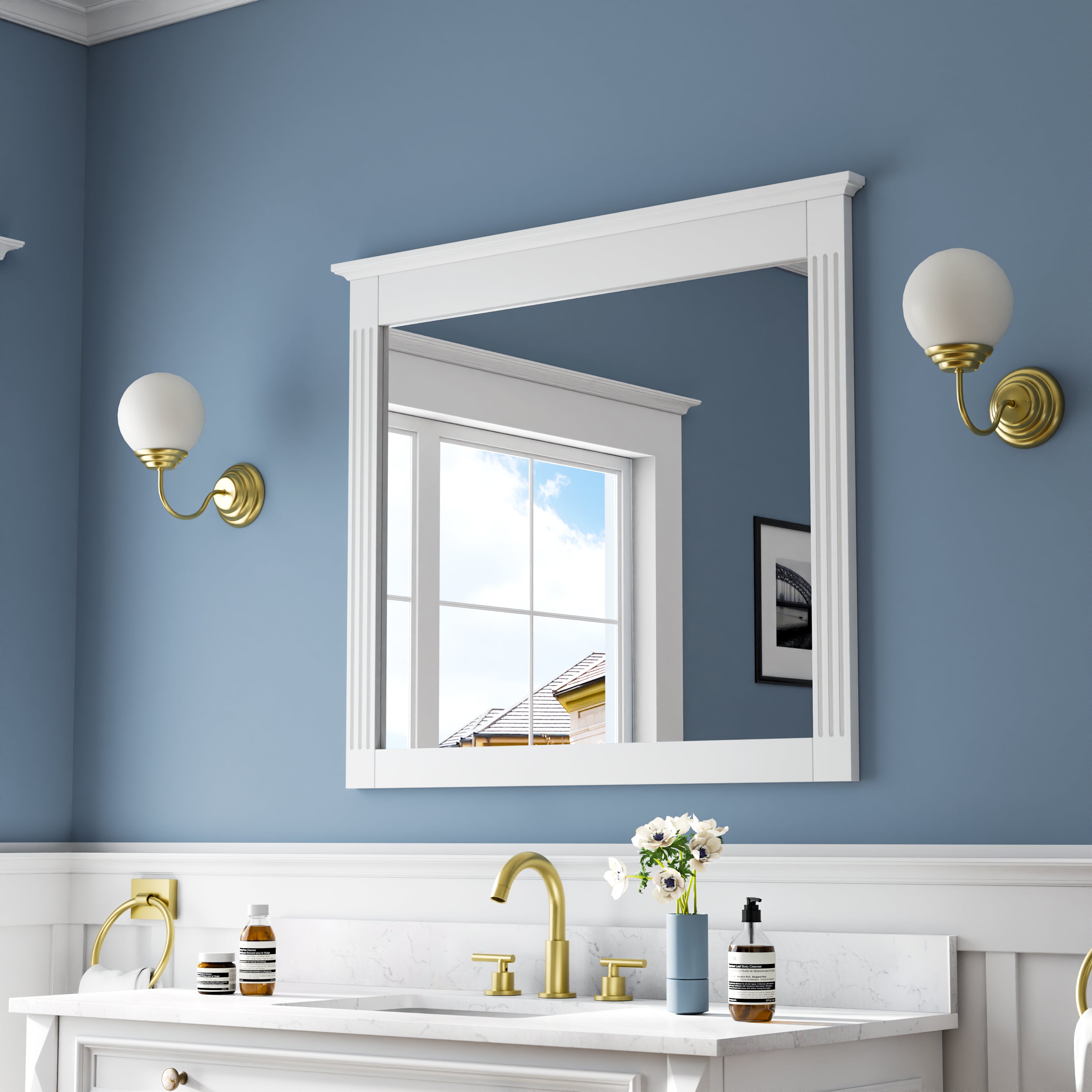 38 in. W x 33 in. H Solid Wood Bathroom Vanity Mirror