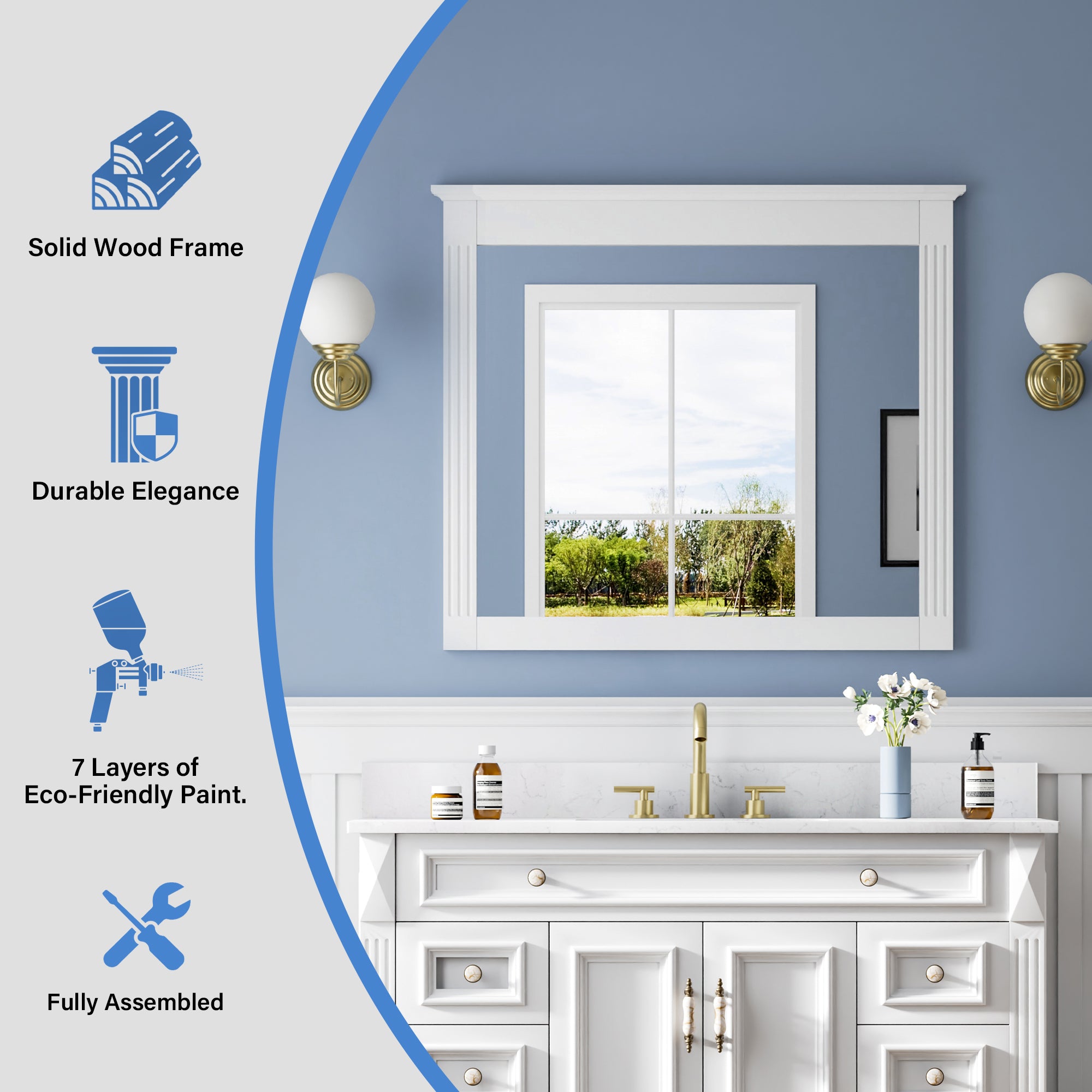 38 in. W x 33 in. H Solid Wood Bathroom Vanity Mirror