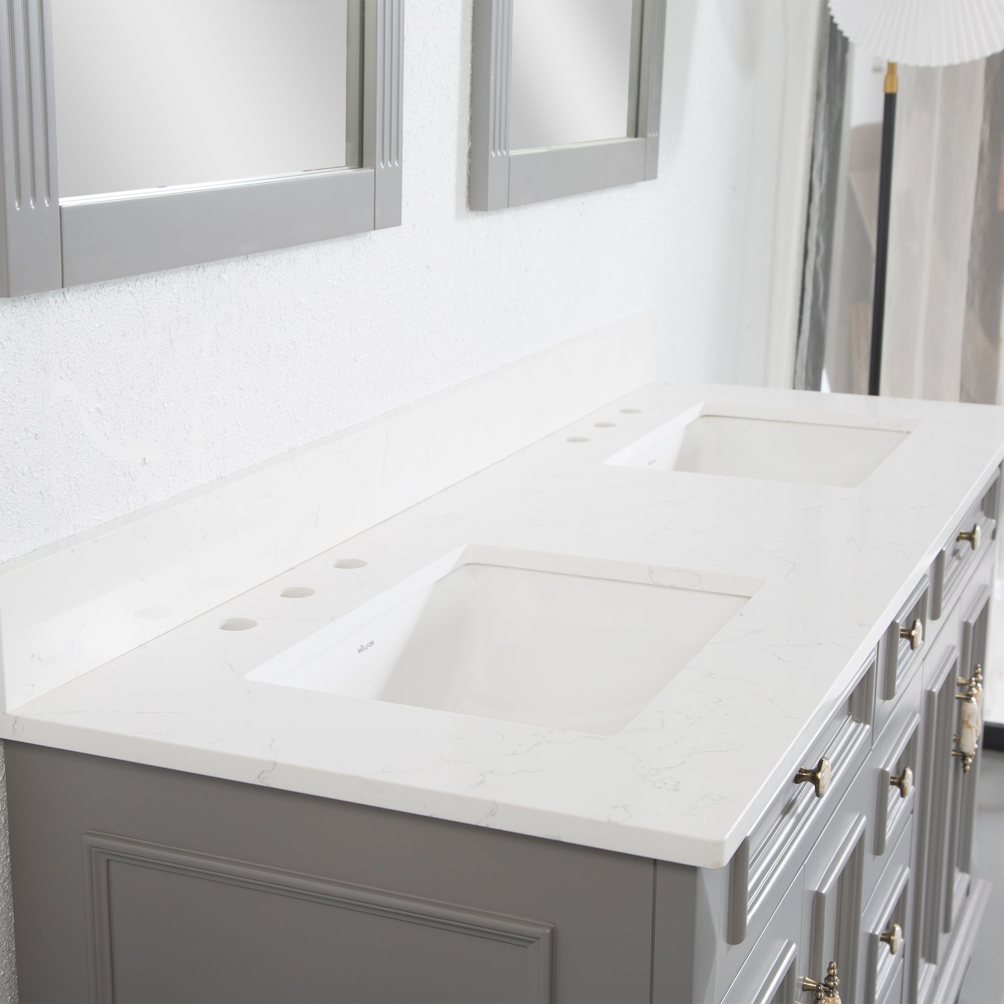 60 in. Titanium Grey Freestanding Solid Wood Bathroom Vanity with Carrara White Quartz Countertop