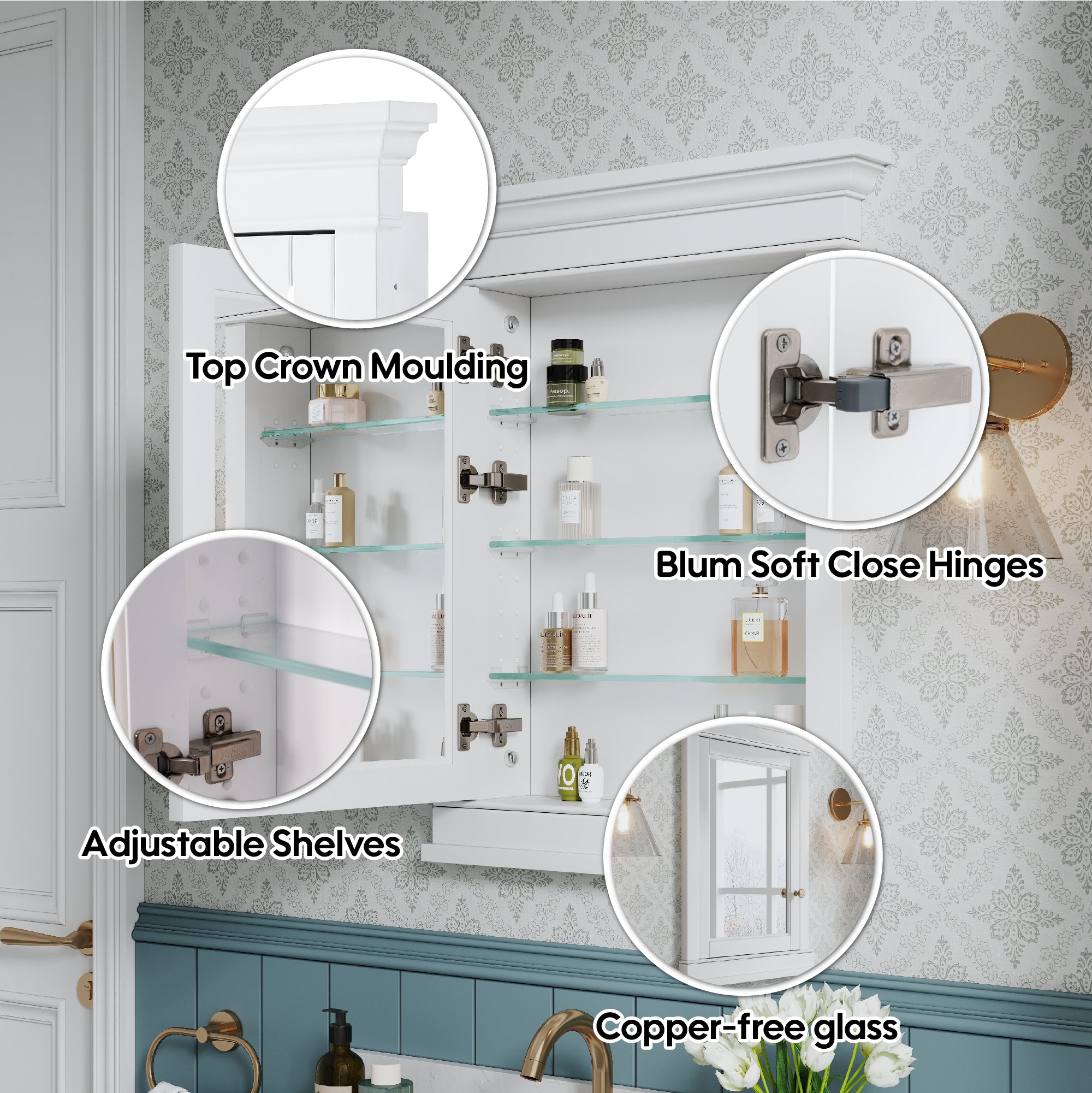 26 in. W x 32 in. H White Recessed installation Bathroom Medicine Wood Cabinet with Mirror