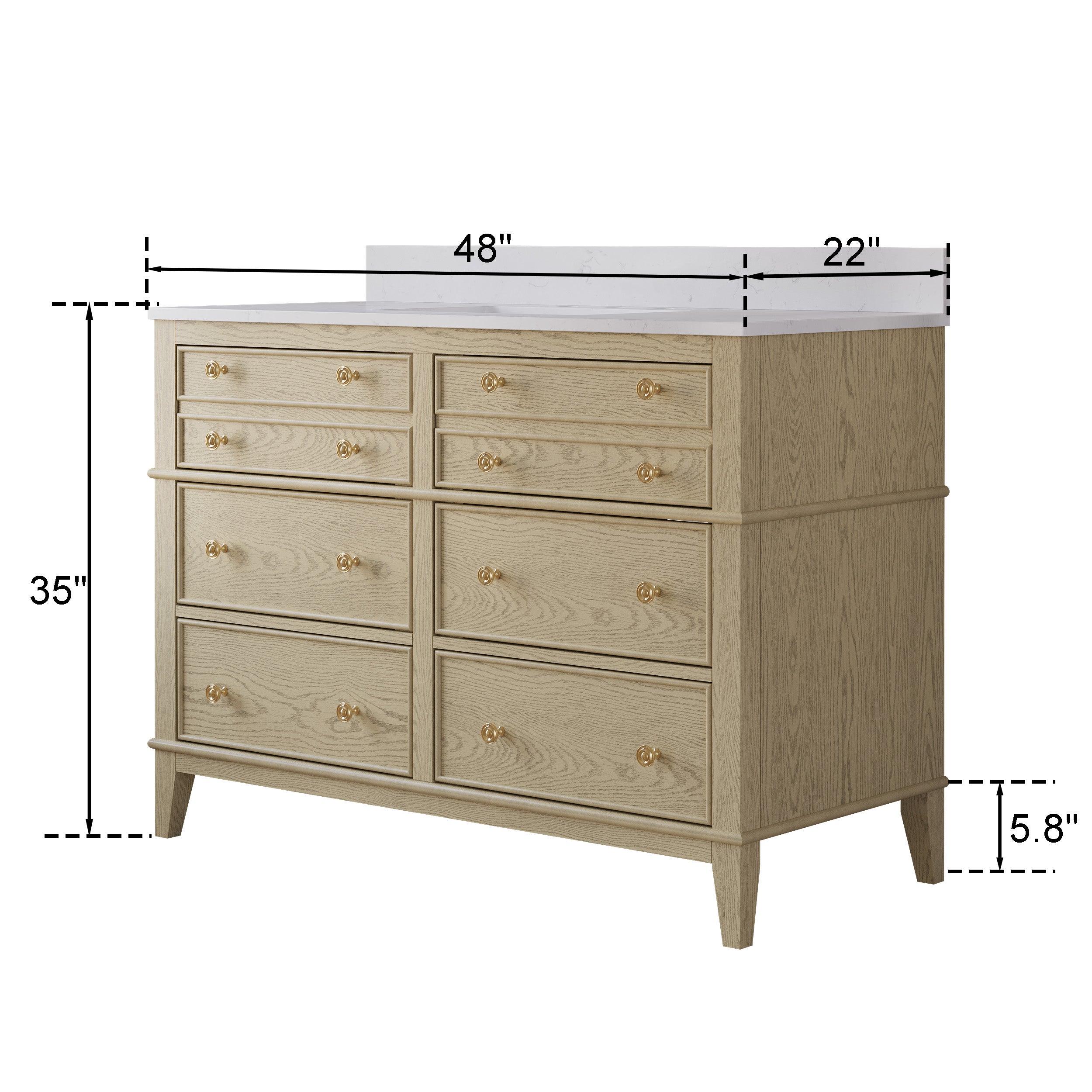 48 in. OAK Single Sink Freestanding Solid Wood Bathroom Vanity with Carrara White Quartz Countertop