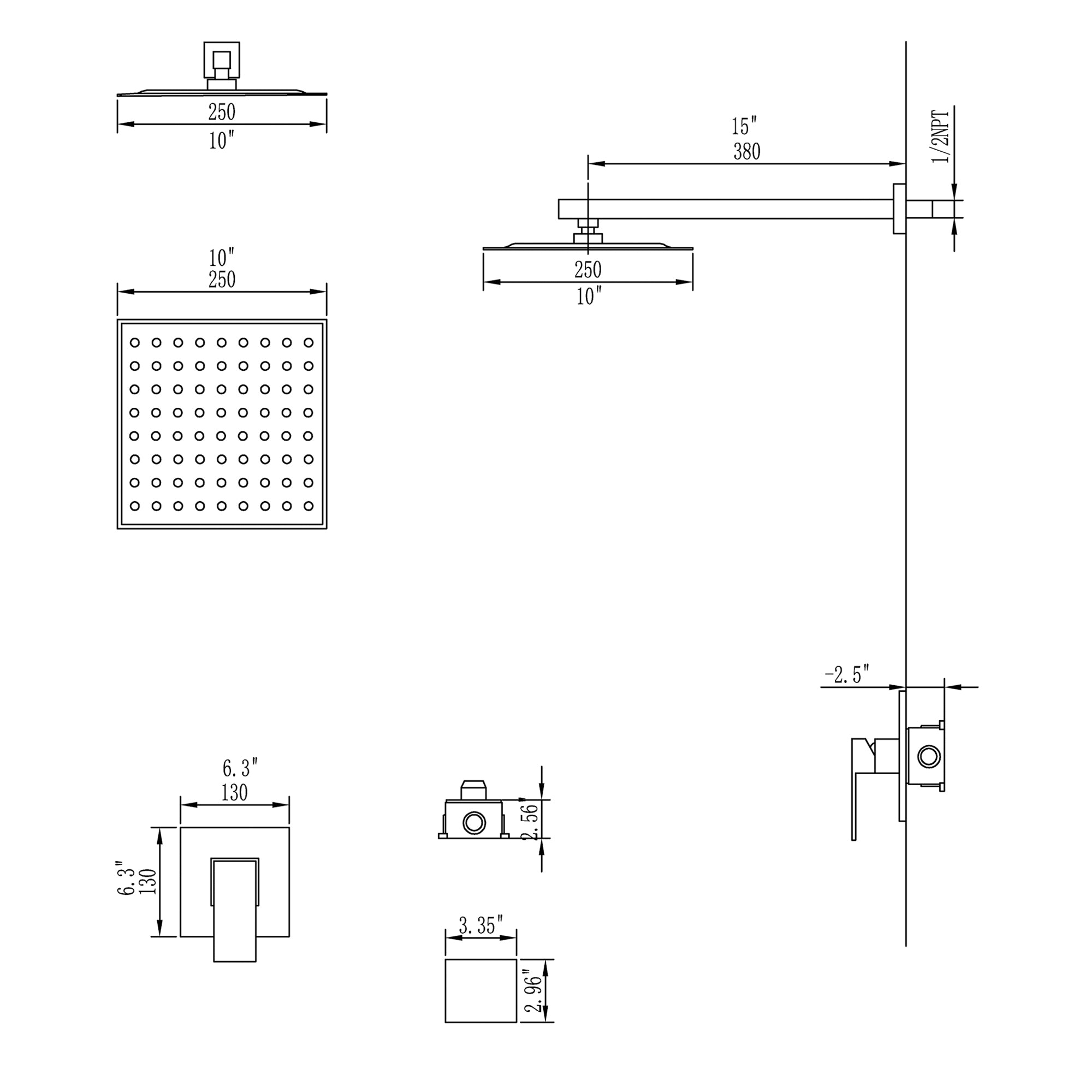10 inch Shower Head Concealed Valve Built-In Shower System
