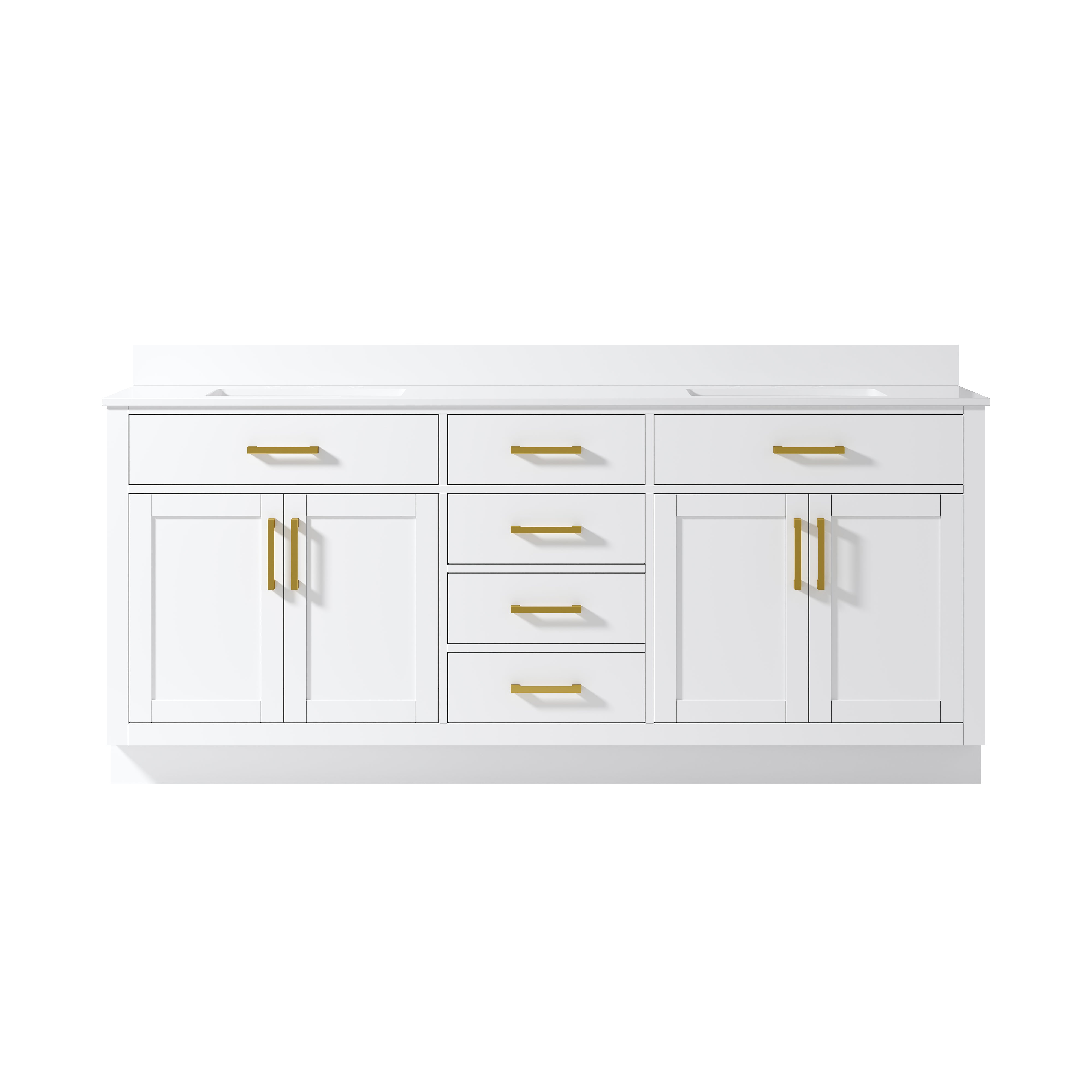 80 Inch Solid Wood Bathroom Vanity with White Cultured Marble Top, 4 Soft-Close Doors & 6 Drawers, White