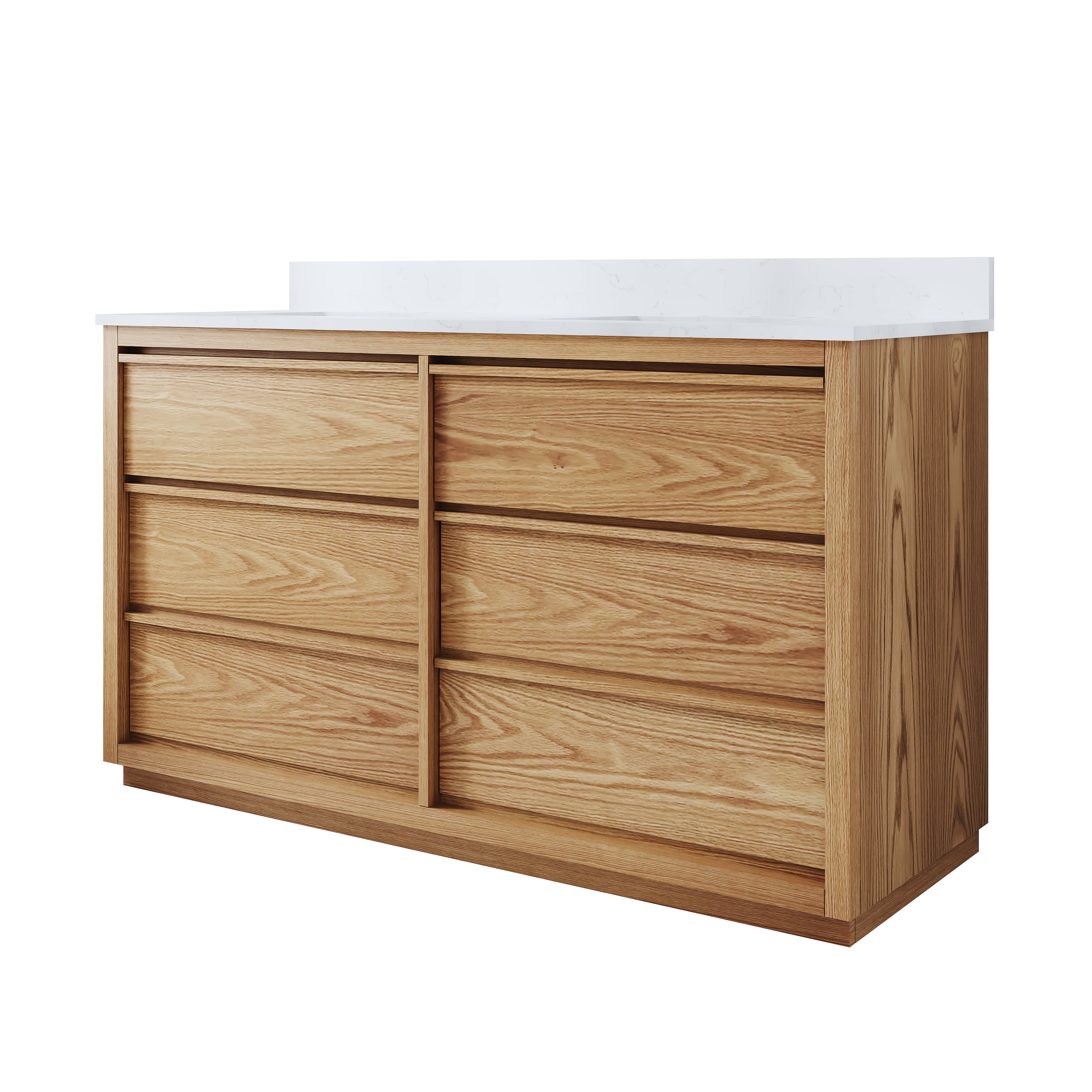60 Inch Oak Soild Wood Bathroom Vanity with Double Undermount Sinks, 6 Dovetail-constructed Drawers