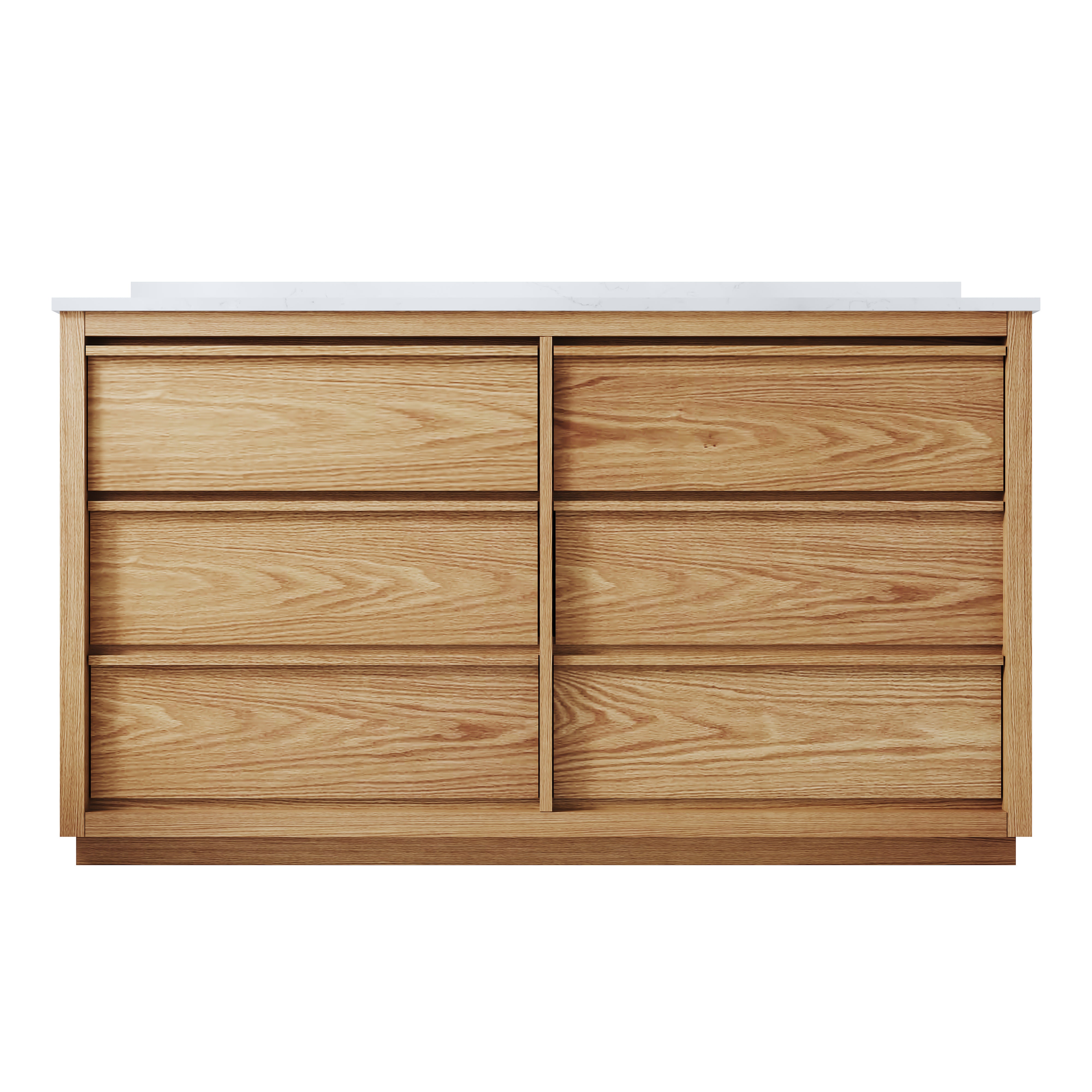 60 Inch Oak Soild Wood Bathroom Vanity with Double Undermount Sinks, 6 Dovetail-constructed Drawers