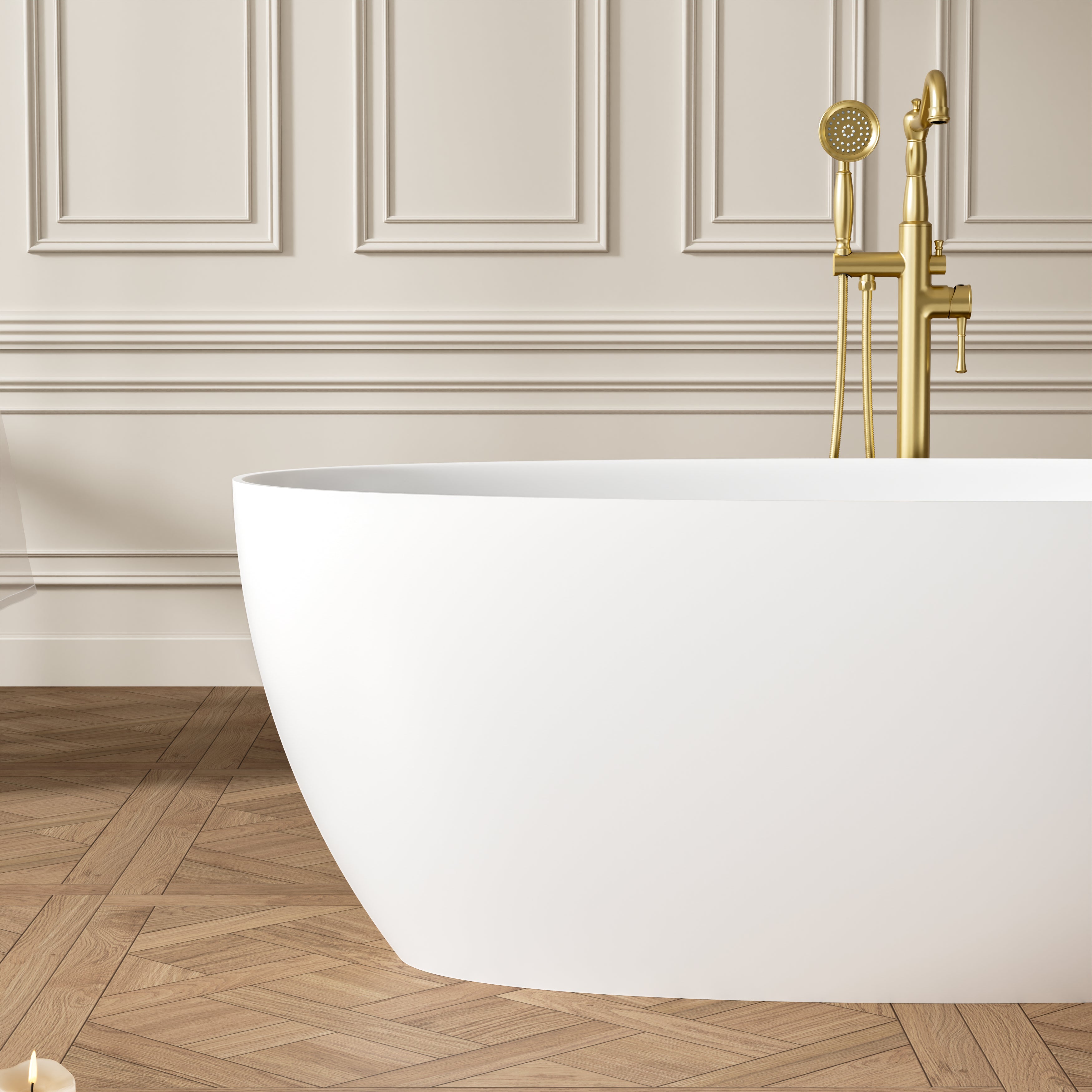 67" Matte White Solid Surface Bathtub with Drain & Integrated Slotted Overflow, 78 Gallons