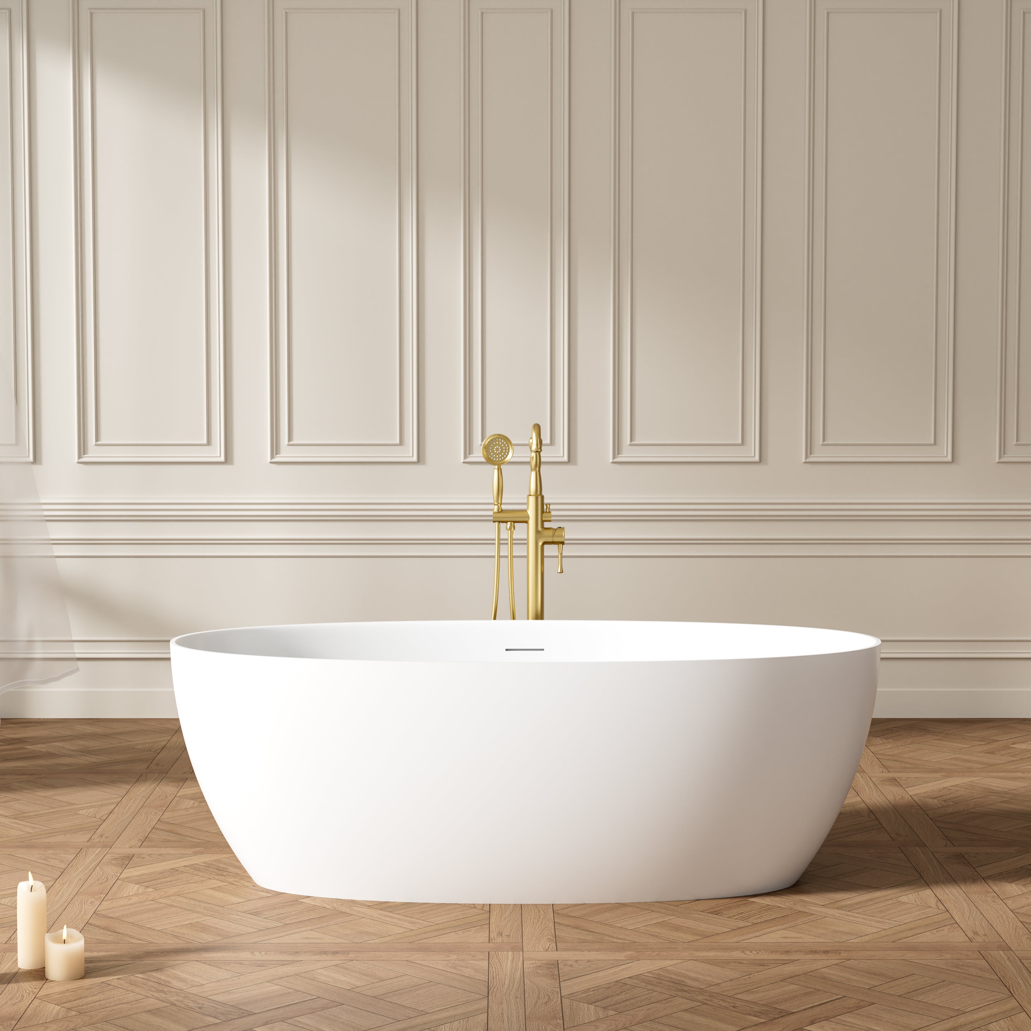67" Matte White Solid Surface Bathtub with Drain & Integrated Slotted Overflow, 78 Gallons