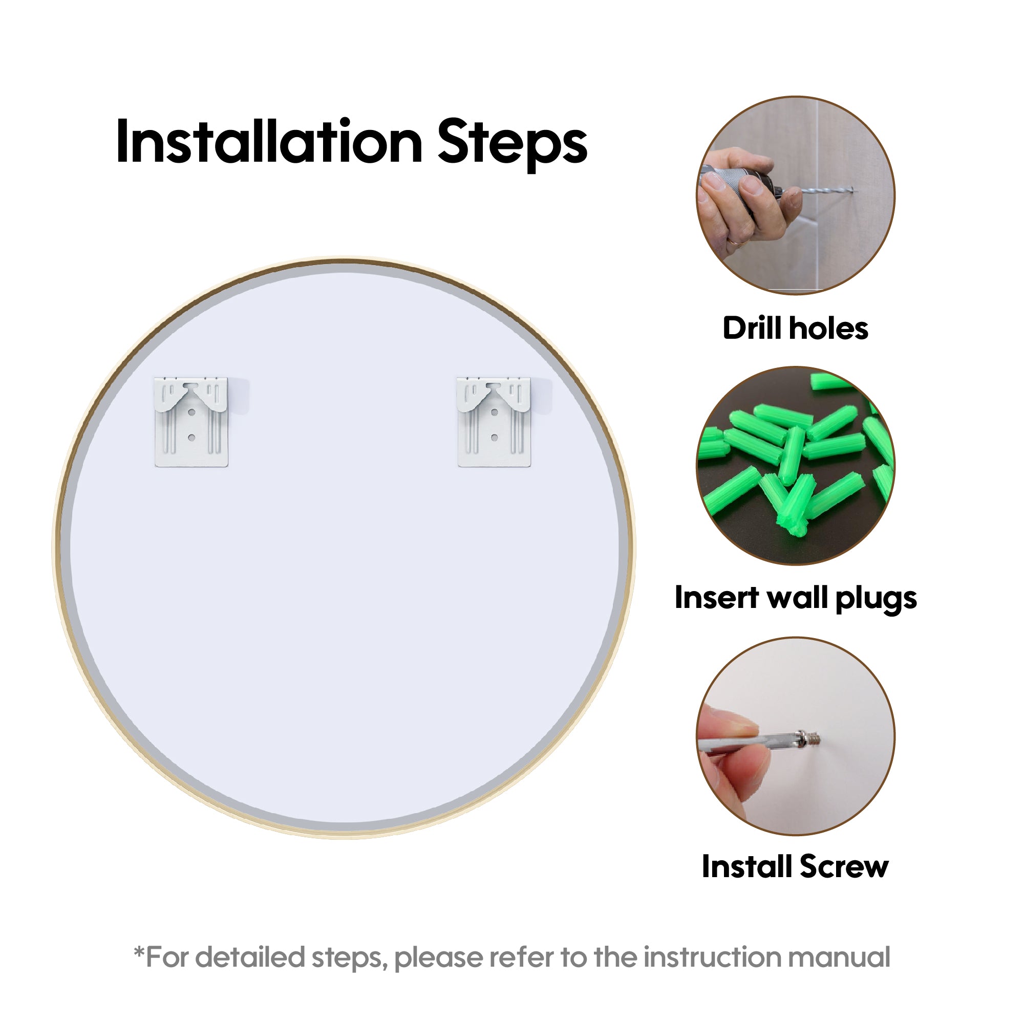 28 in. W x 28 in. H Modern Bathroom Mirror Round Framed Aluminum Wall Mirror Brushed Gold