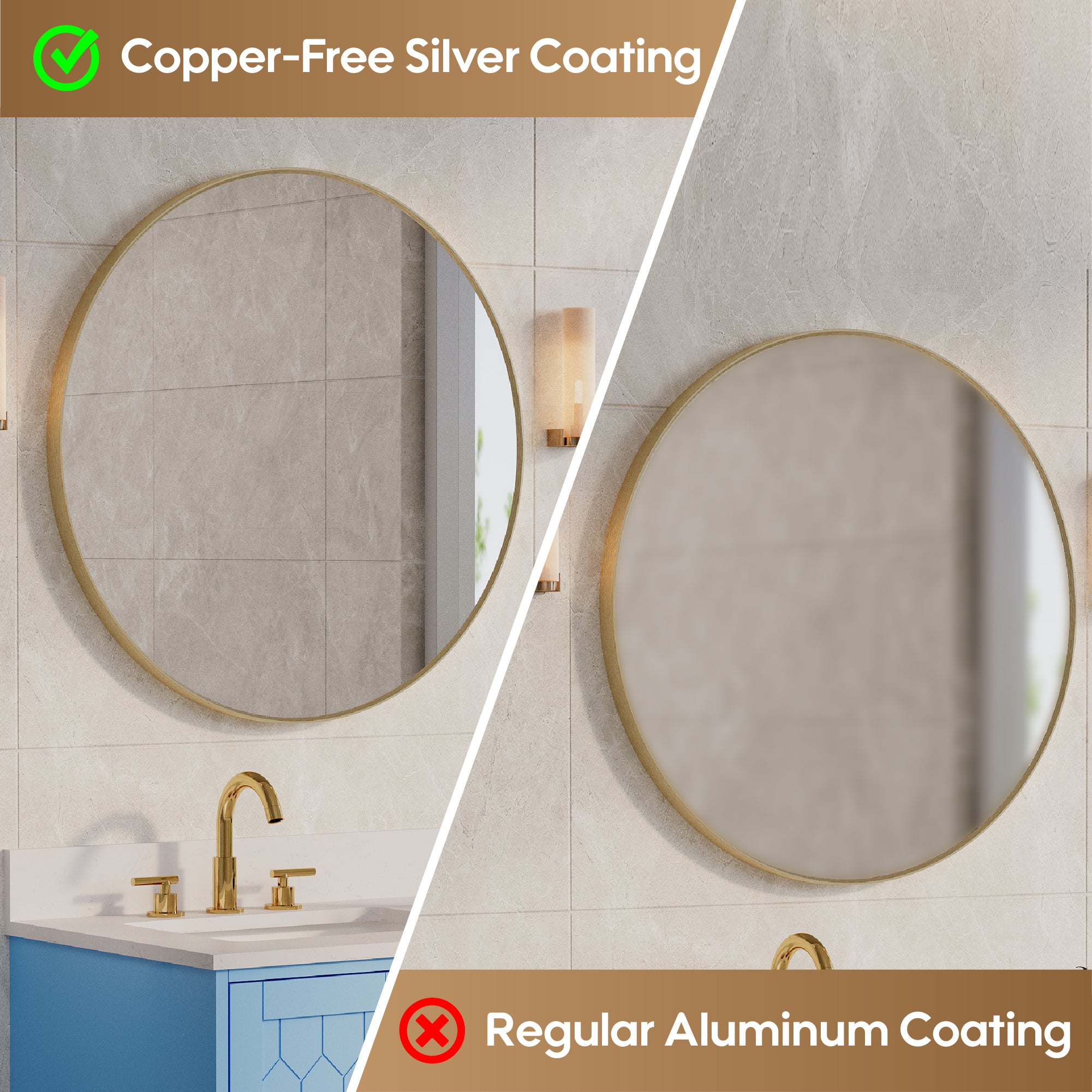 32 in. W x 32 in. H Brushed Gold Modern Bathroom Mirror Round Framed Aluminum Wall Mirror