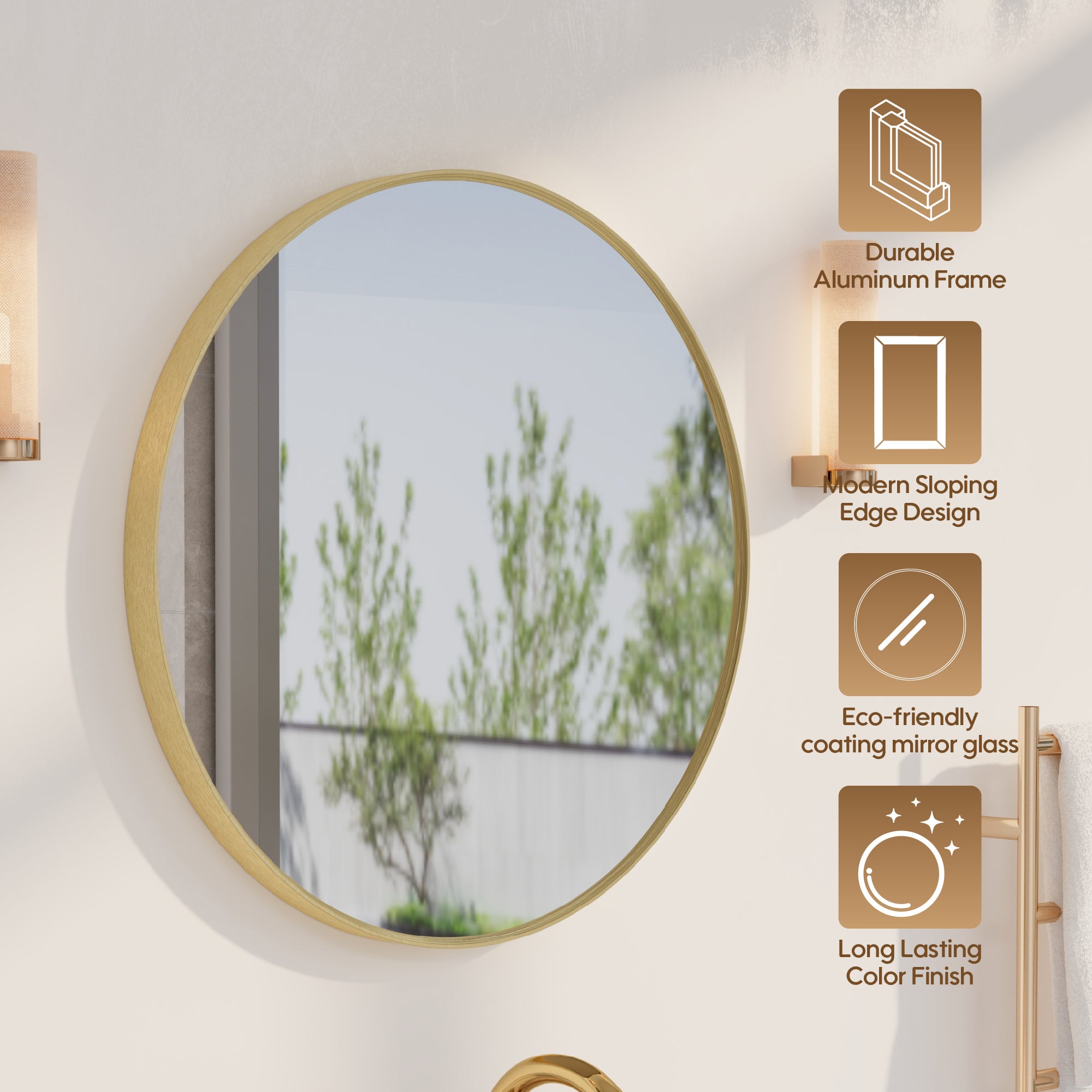 24 in. W x 24 in. H Modern Bathroom Mirror Round Framed Aluminum Wall Mirror Brushed Gold