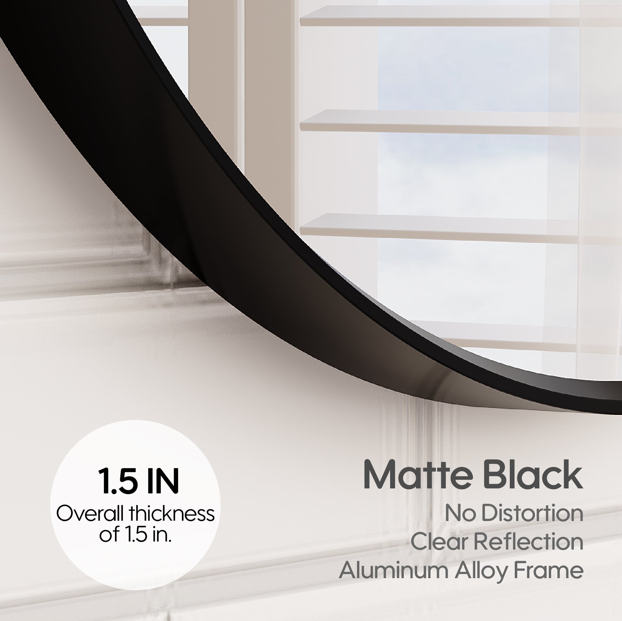 24 in. W x 24 in. H Black Modern Bathroom Mirror Round Framed Aluminum Wall Mirror