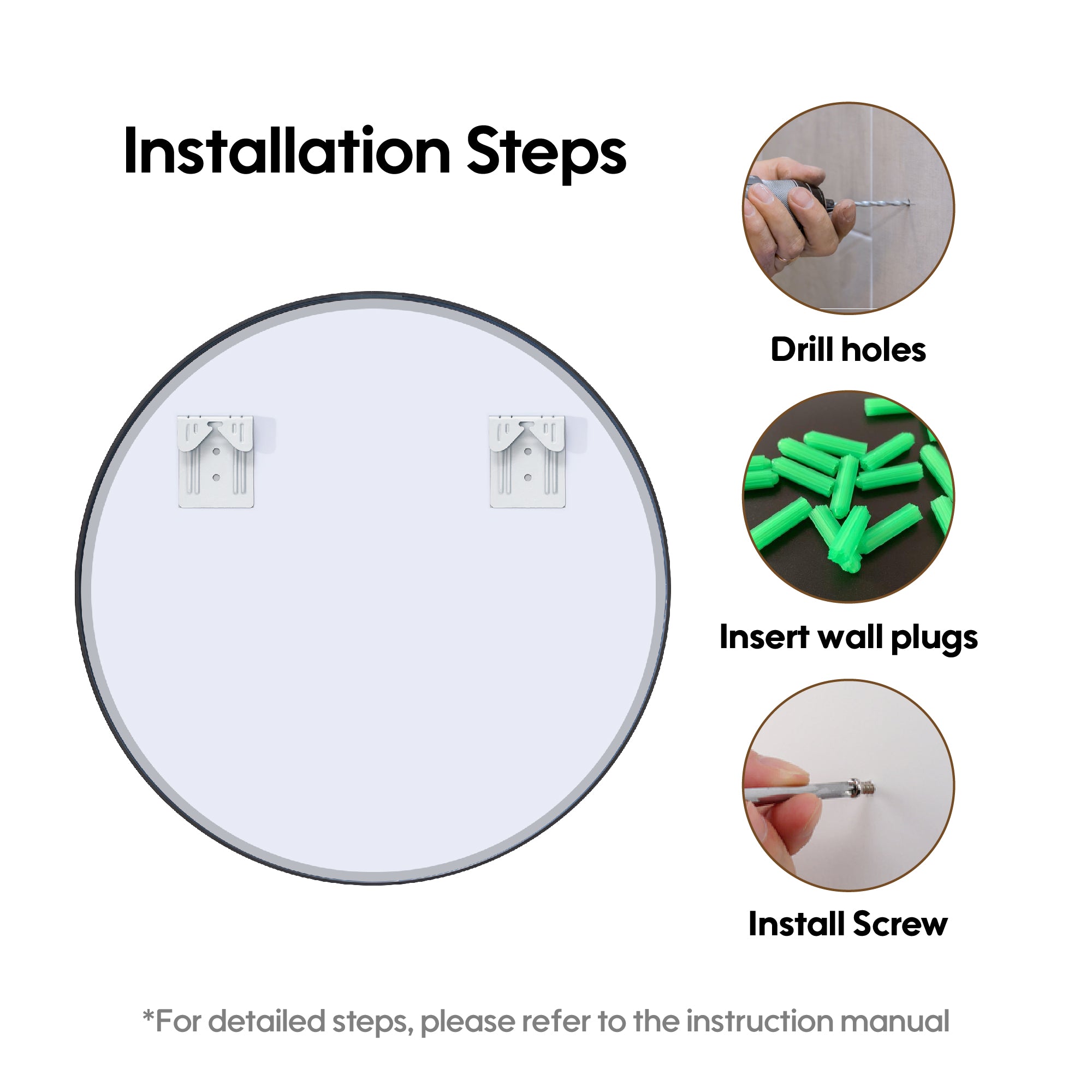 24 in. W x 24 in. H Black Modern Bathroom Mirror Round Framed Aluminum Wall Mirror