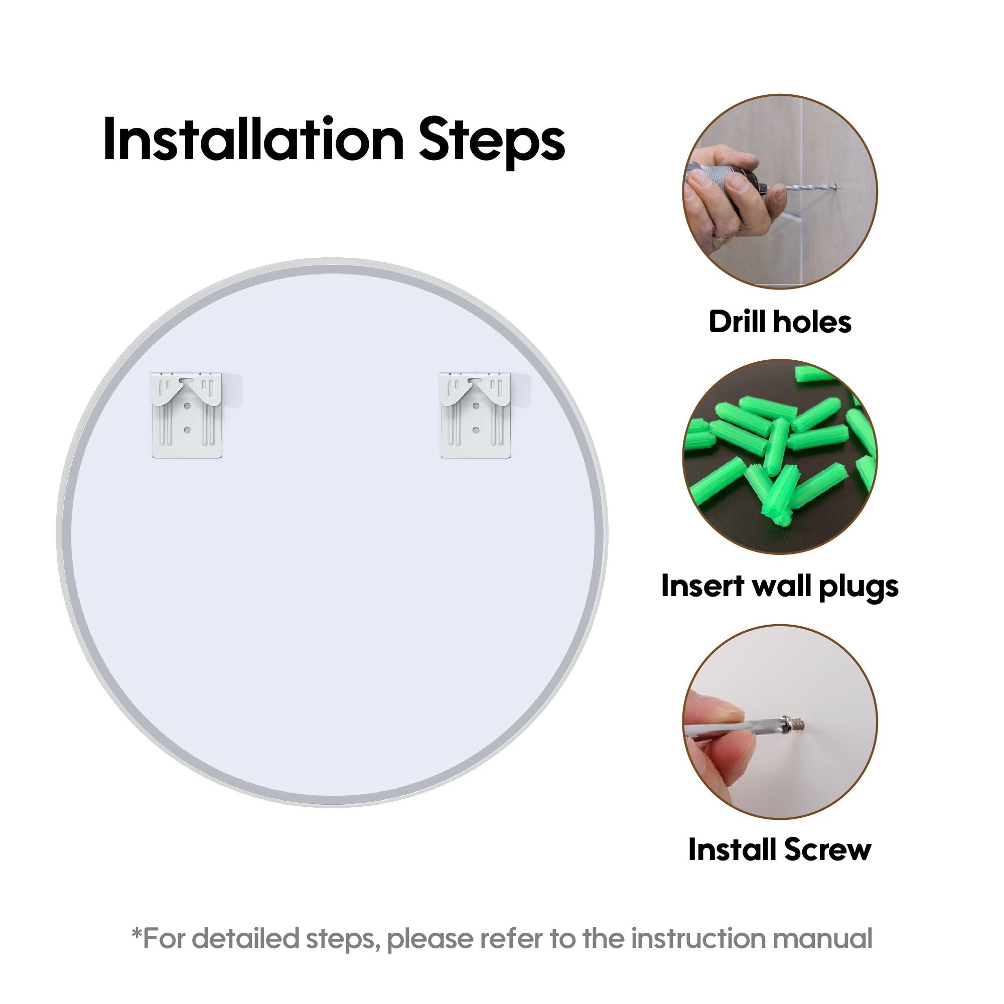 24 in. W x 24 in. H White Modern Bathroom Mirror Round Framed Aluminum Wall Mirror