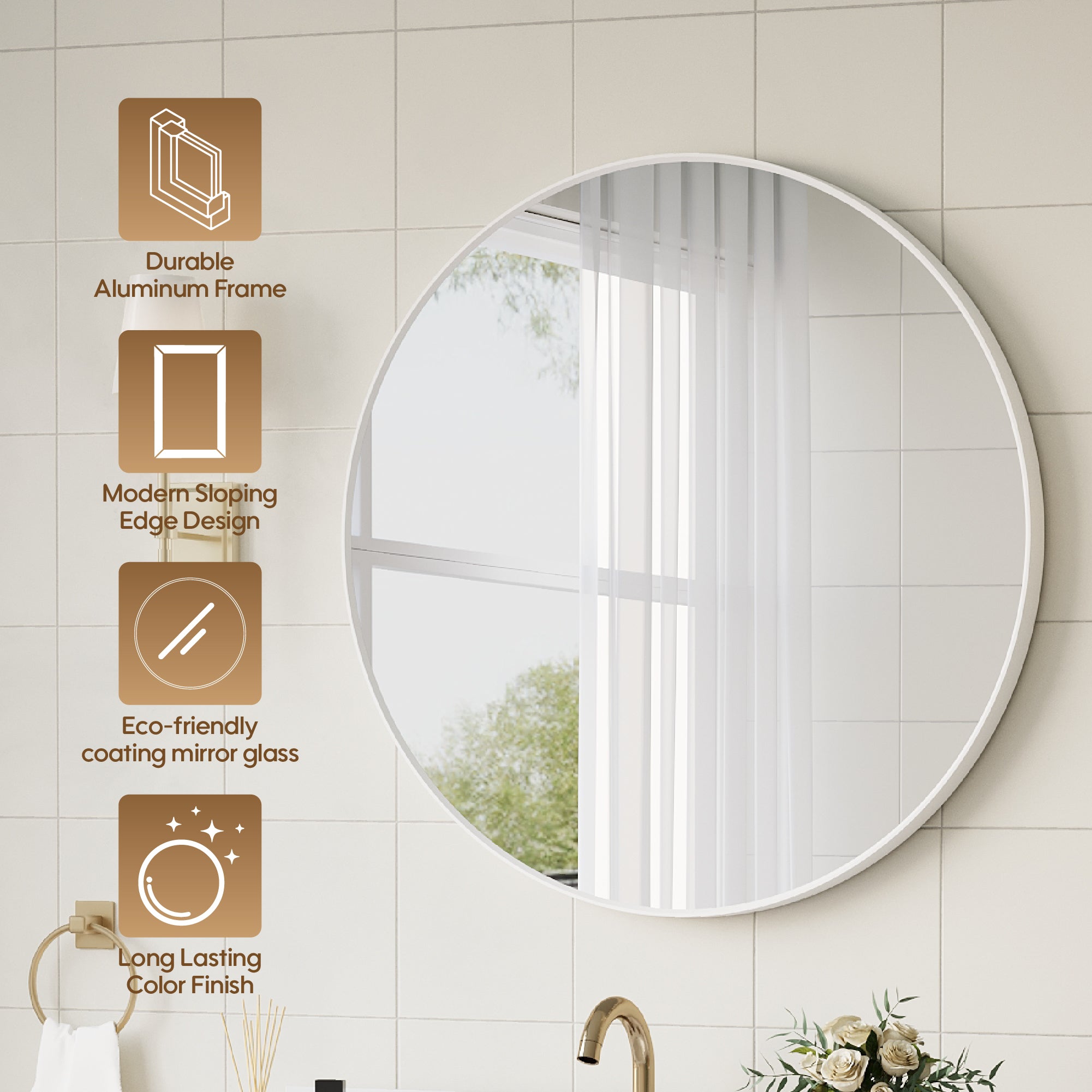 32 in. W x 32 in. H White Modern Bathroom Mirror Round Framed Aluminum Wall Mirror