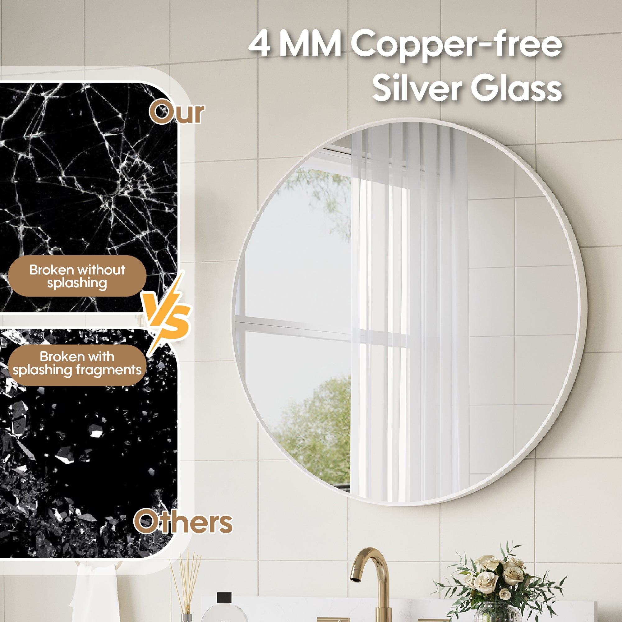 32 in. W x 32 in. H White Modern Bathroom Mirror Round Framed Aluminum Wall Mirror