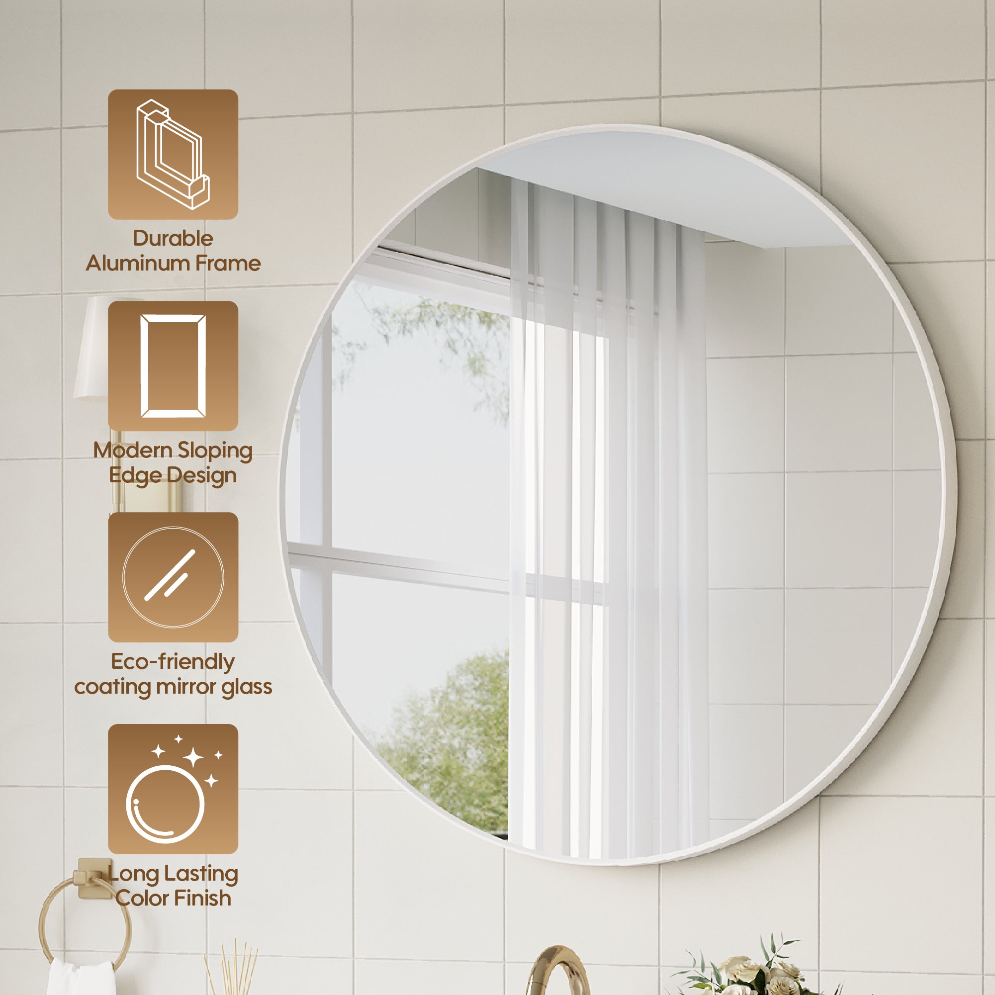 36 in. W x 36 in. H White Modern Bathroom Mirror Round Framed Aluminum Wall Mirror