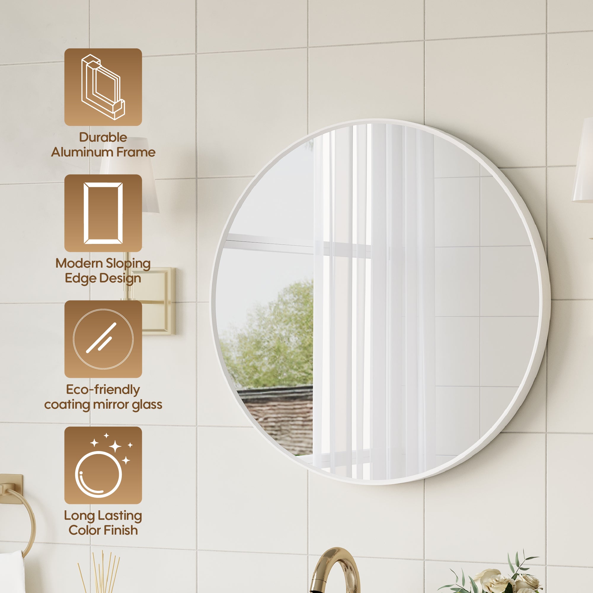 24 in. W x 24 in. H White Modern Bathroom Mirror Round Framed Aluminum Wall Mirror