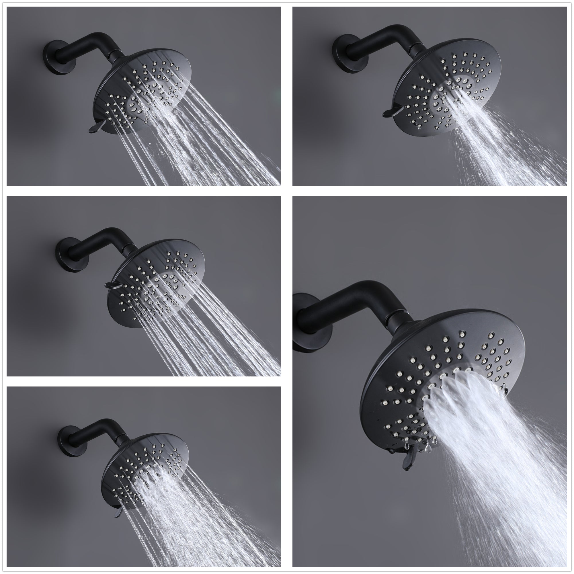 Wall Mounted 5-Setting High-Pressure Matte Black Shower Head with Single Lever